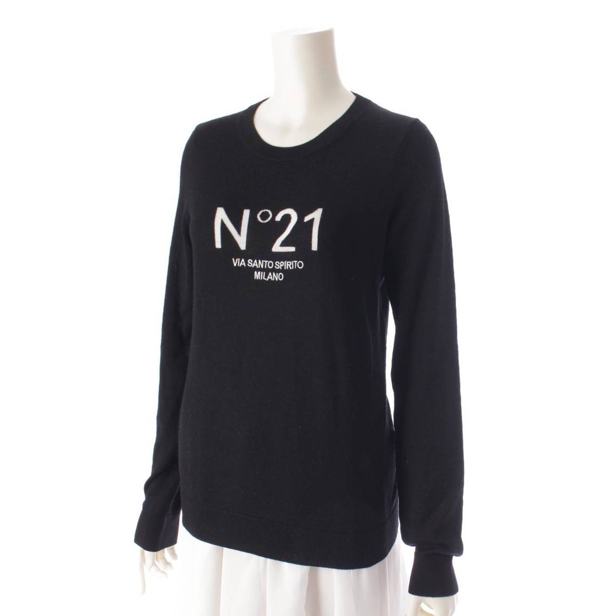 [Numero Ventuno] N21 Logo Wool Long Sleeve Knit Sweater N2117 Black 42 [Used] [Authenticated and Guaranteed Authentic] 201142