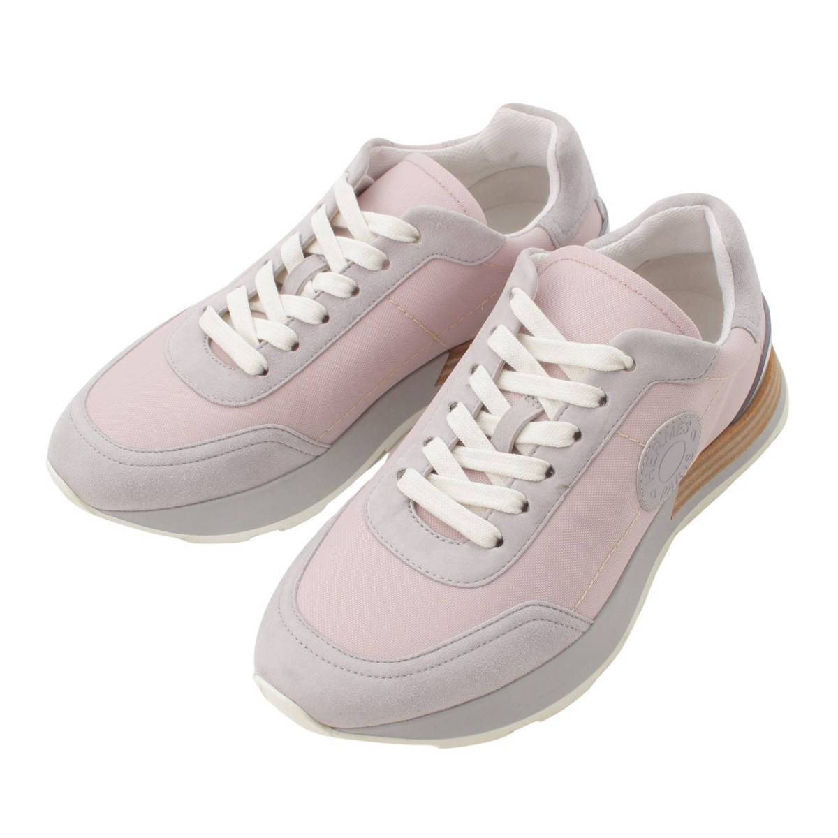 [Hermes] Hermes DRIVE Serie Patch Logo Canvas Sneakers Shoes Pink 37 [Used] [Authenticated and Guaranteed Authentic] 201244