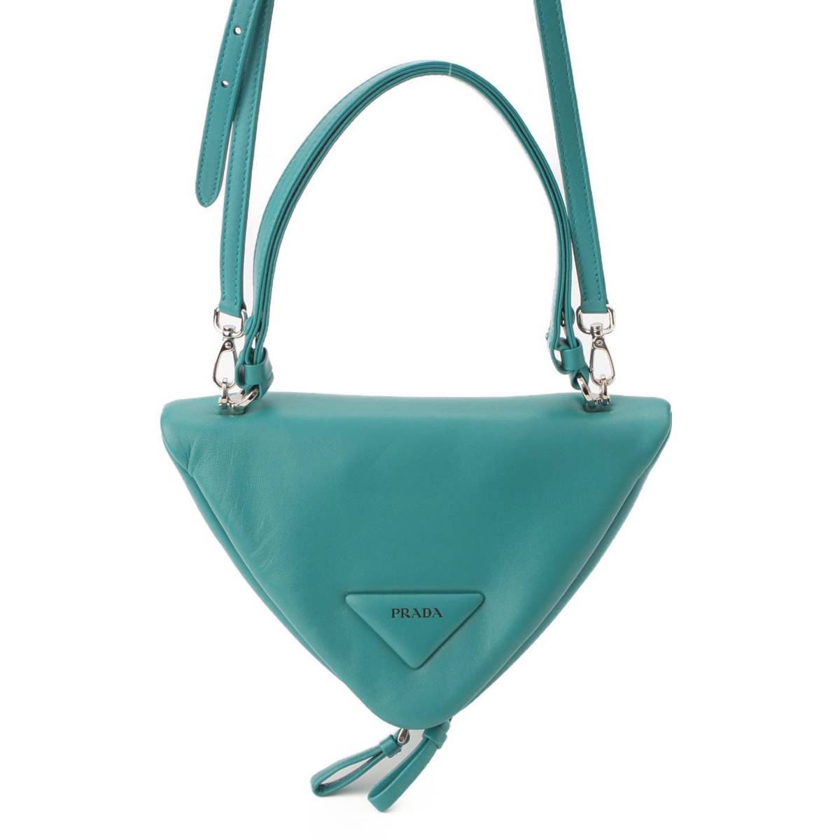 [PRADA] Prada Triangle 2-way handbag, nappa leather, 1BA315 PAVONE, turquoise blue [Used] [Authenticated and guaranteed genuine] 201445