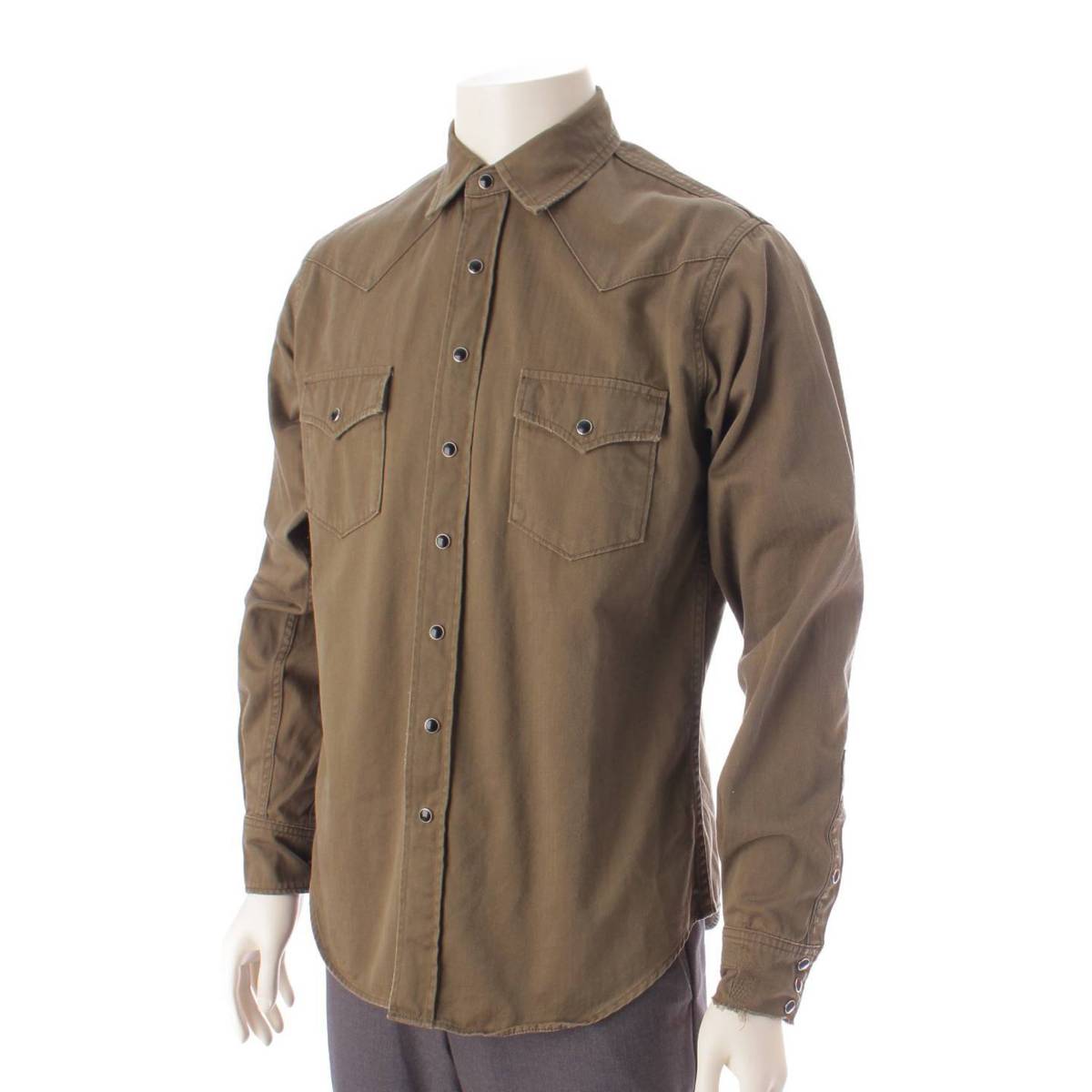 [Saint Laurent] SAINT LAURENT Men's 2020 Distressed Cotton Western Military Shirt 629966 Khaki M [Used] [Authenticated and Guaranteed Authentic] 201533