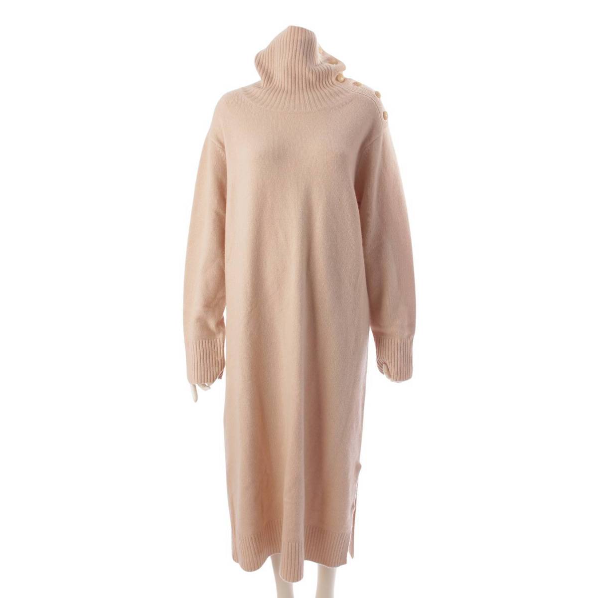 [Max Mara] Max Mara Cashmere Blend Logo Button Turtleneck Long Sleeve Knit Dress One Piece Beige L [Used] [Authenticated/Genuine Product Guaranteed] 201630