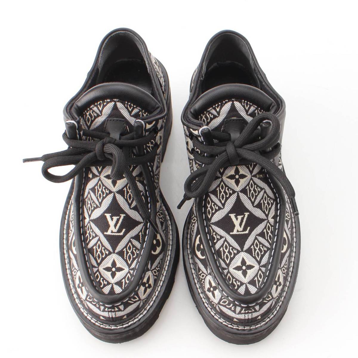 LOUIS VUITTON LV Beaubourg Jacquard Derby chunky heel boots Black White 39