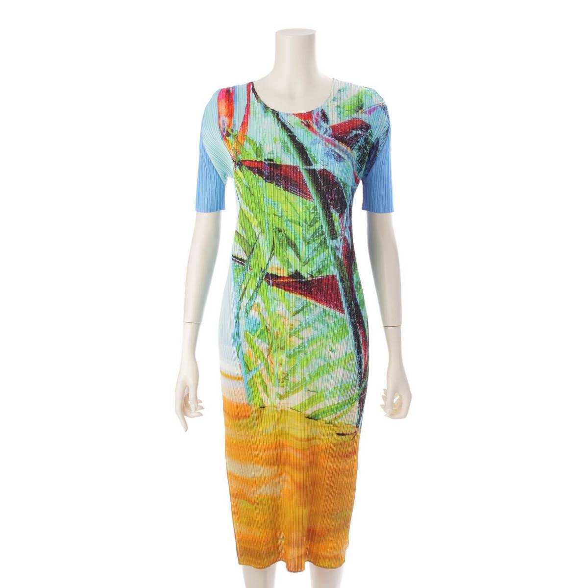 [Issey Miyake] Issey Miyake Pleated 23AW TROPICAL WINTER Short Sleeve Dress PP33JH674 Multicolor 2 [Used] [Authenticated and Guaranteed Authentic] 201757