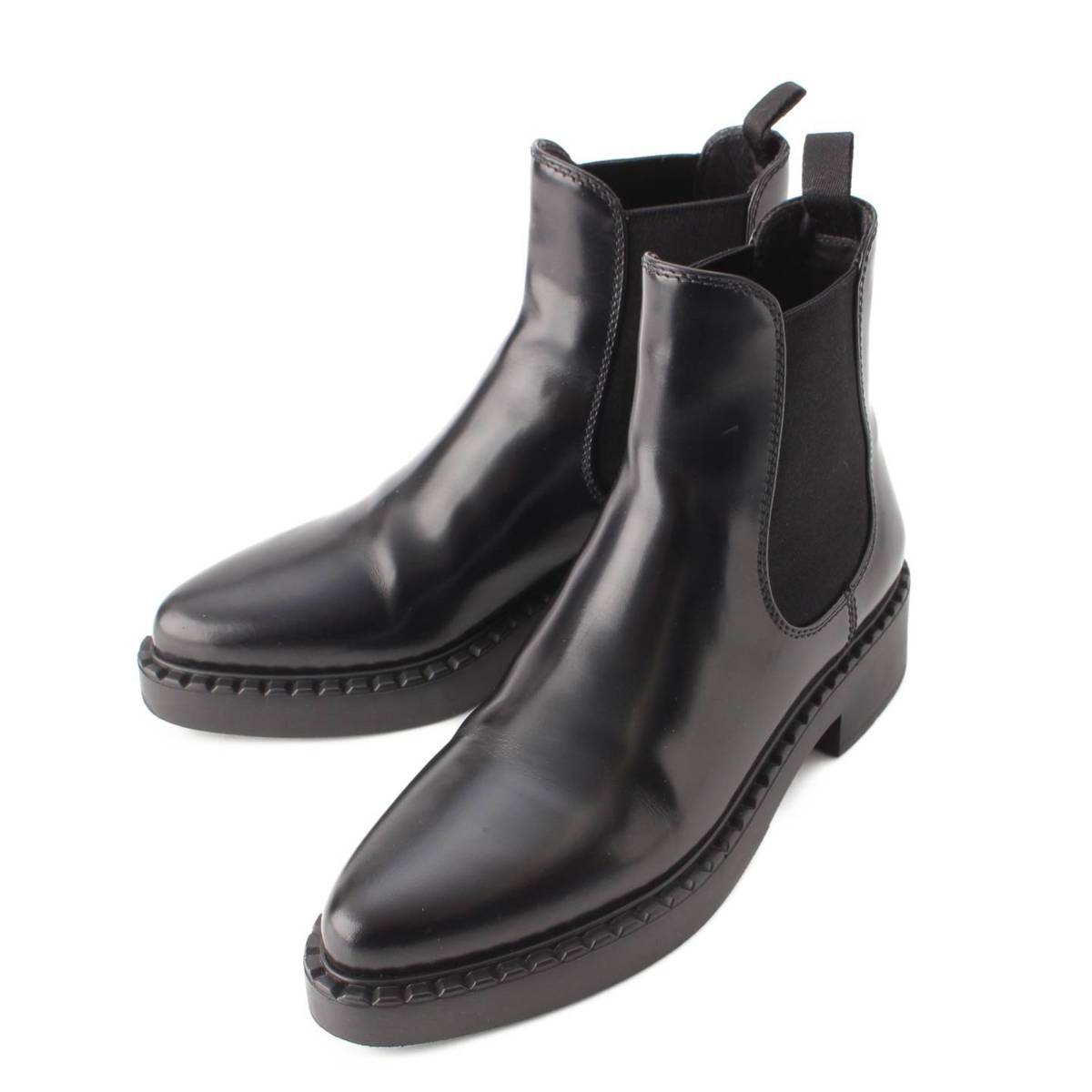 [PRADA] Prada Brushed Leather Side Gore Chelsea Boots 1T676M Black 36.5 [Used] [Authenticated and Guaranteed Authentic] 202078