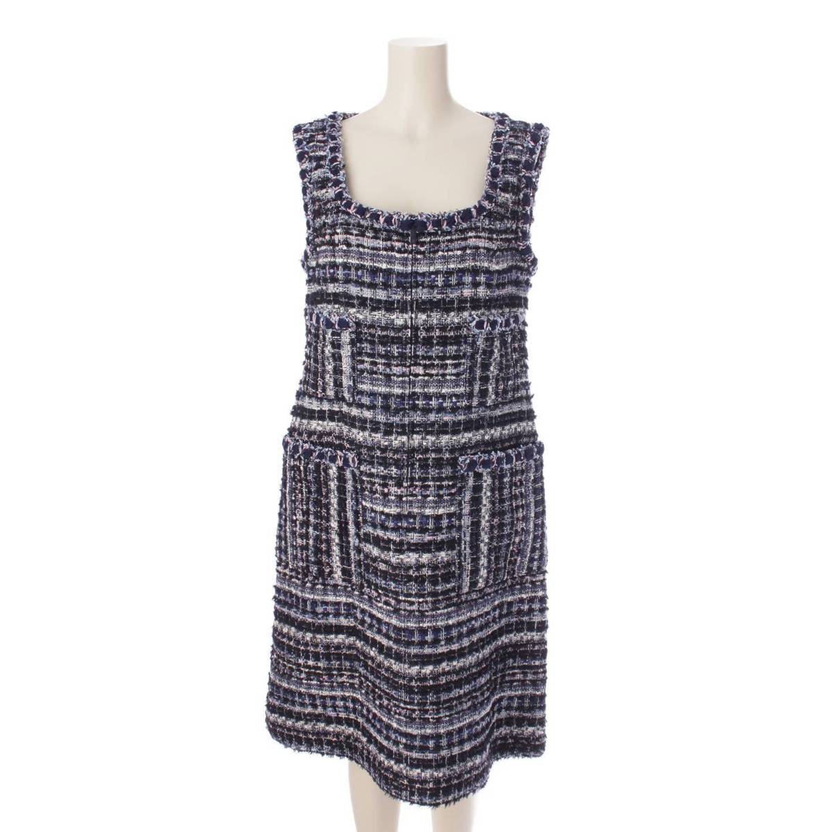 [Rene] Rene 22 Maria Kent Tweed Sleeveless One-Piece Dress 6236270 Navy 36 [Used] [Authenticated and Guaranteed Authentic] 202161