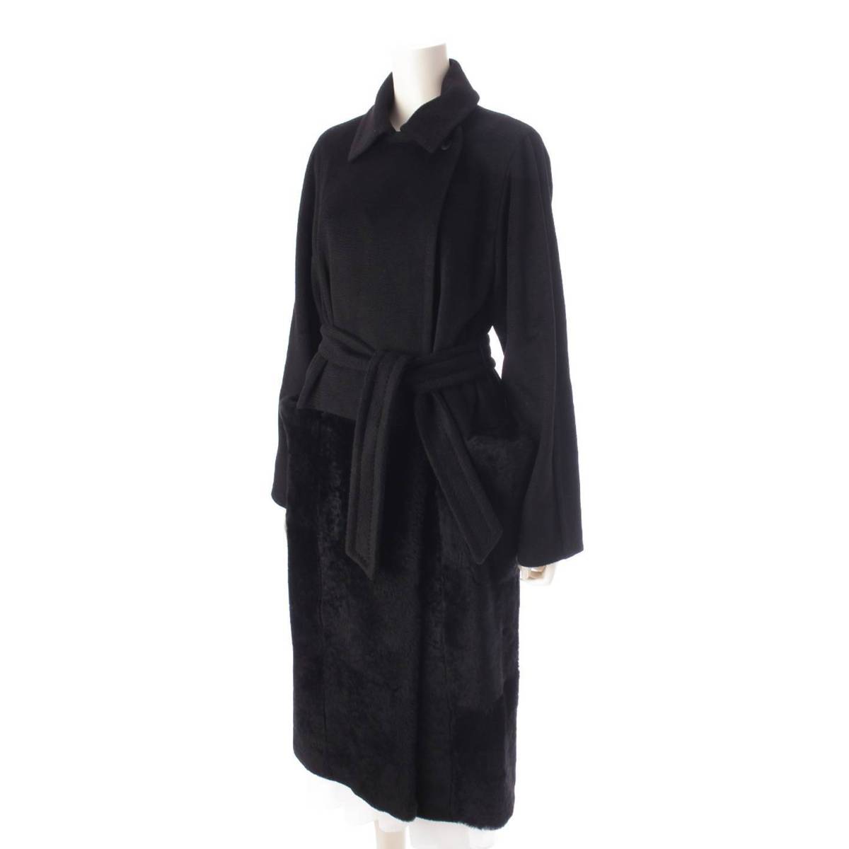 [Max Mara] Max Mara Camel Mouton Belted Coat 101603730 Black 40 [Used] [Authenticated and Guaranteed Authentic] 202304