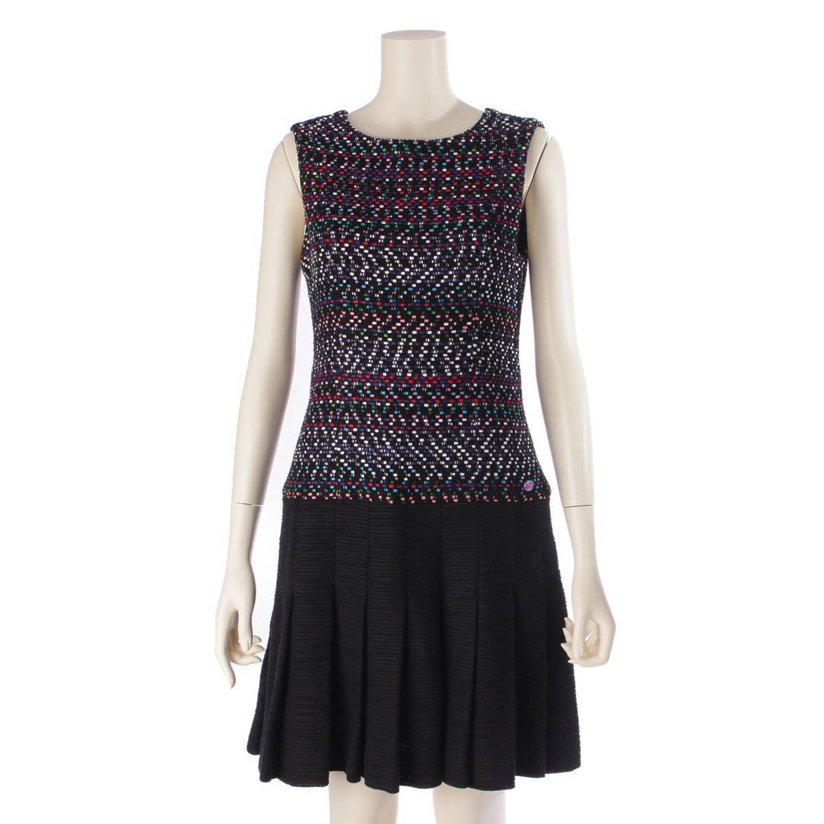 [Chanel] Chanel COCO Mark Tweed Back Zip Sleeveless Dress P56058 Multicolor 38 [Used] [Authenticated and Guaranteed Authentic] 202871