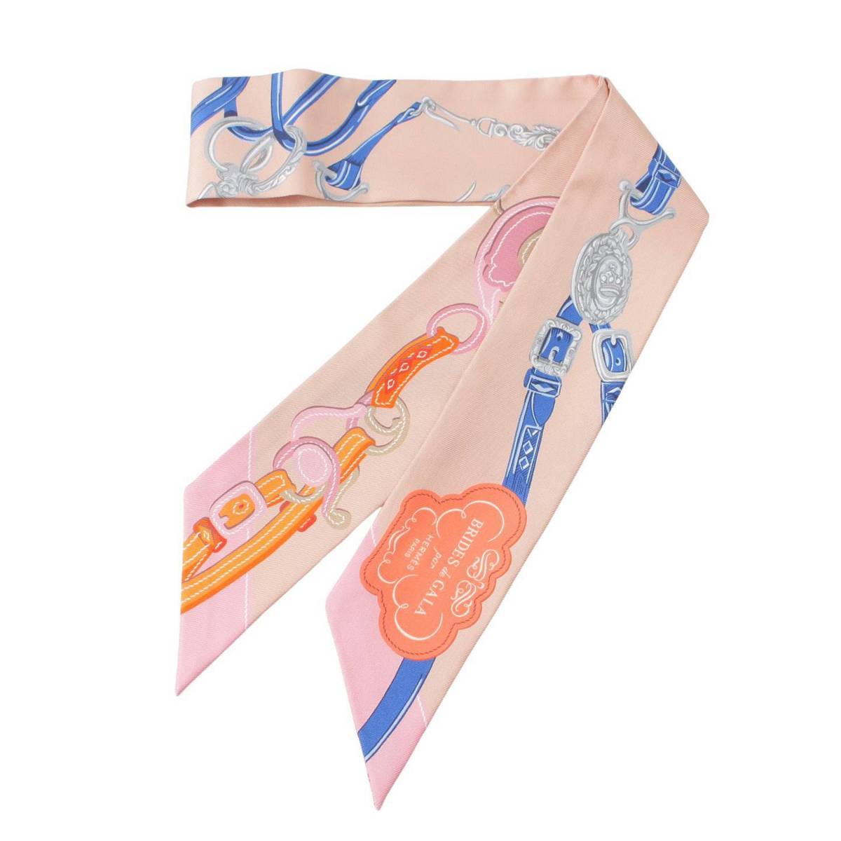 [Hermes] Hermes Twilly BRIDES de GALA LOVE Ceremonial Bridle Silk Scarf Pink [Used] [Authenticated and Guaranteed Authentic] 202959