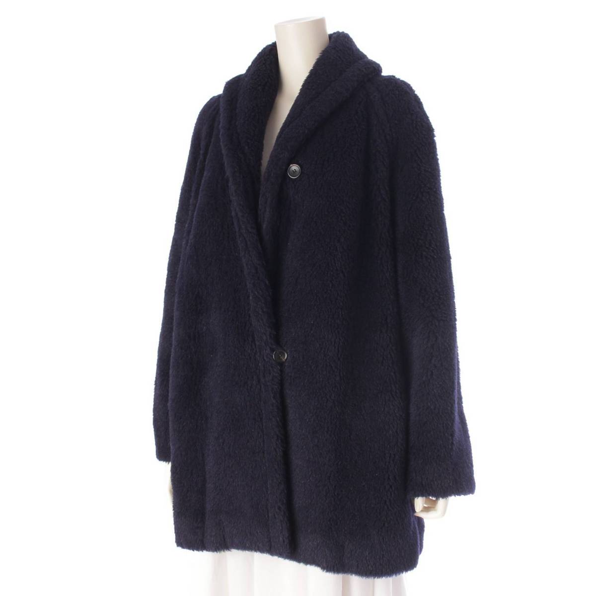 [Max Mara] Max Mara Teddy Bear Alpaca Wool Mid-Length Icon Coat 108608036 Navy 36 [Used] [Authenticated and Guaranteed Authentic] 203043