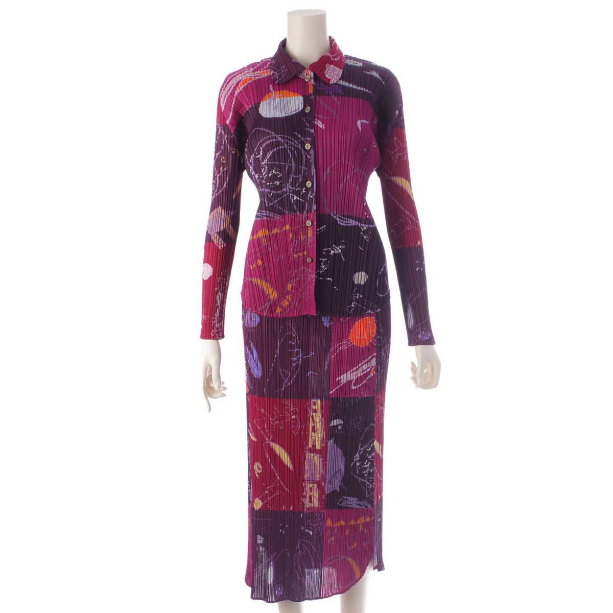 [Issey Miyake] Issey Miyake 15AW All-over Pattern Graffiti Skirt Set PP53-JJ635 PP53-JG633 Purple 3 [Used] [Authenticated and Guaranteed Authentic] 203392