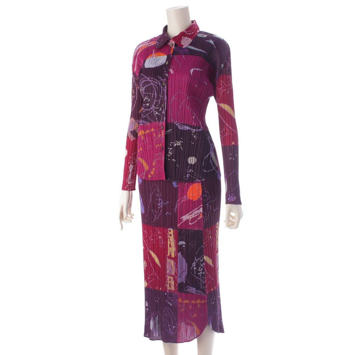 [Issey Miyake] Issey Miyake 15AW All-over Pattern Graffiti Skirt Set PP53-JJ635 PP53-JG633 Purple 3 [Used] [Authenticated and Guaranteed Authentic] 203392