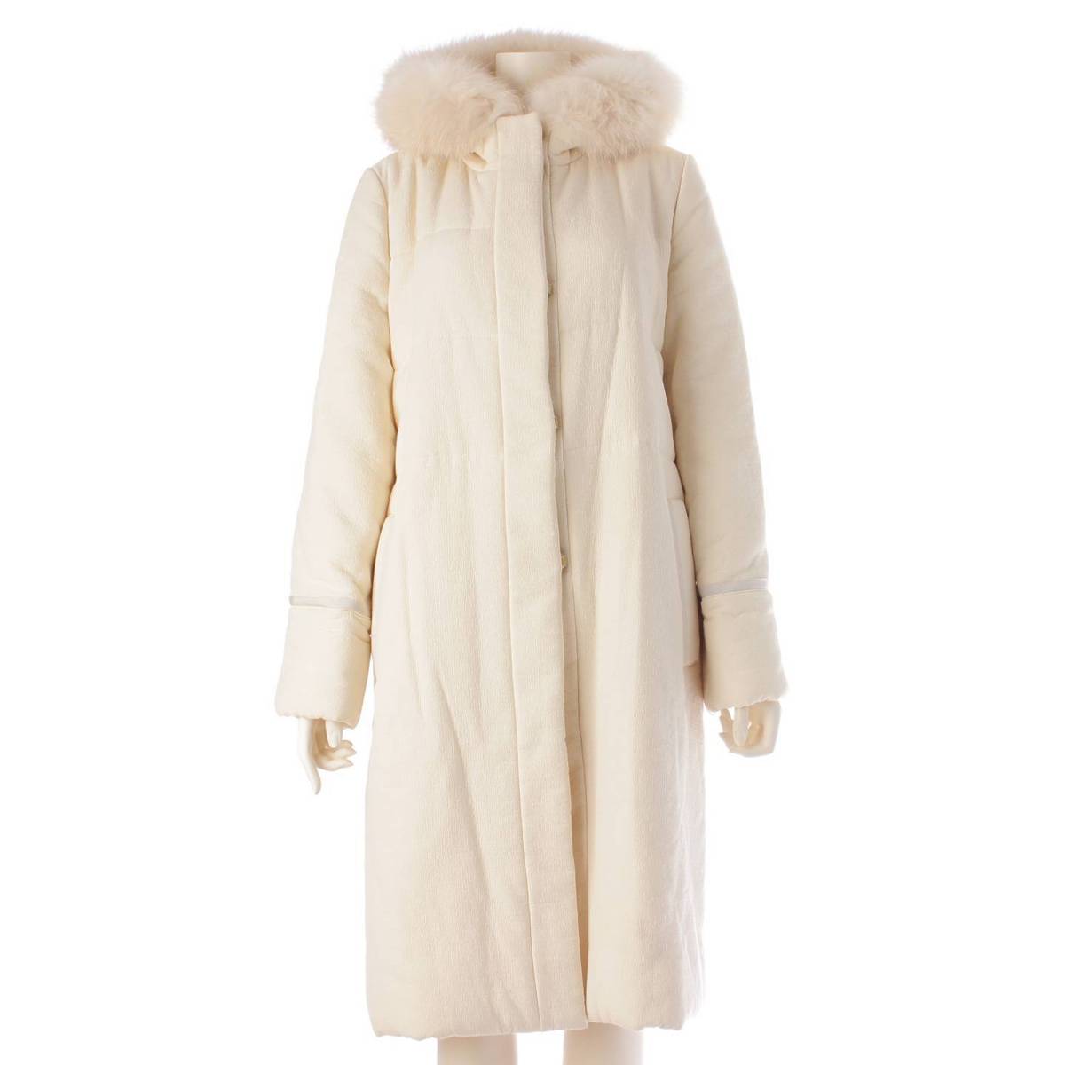 Natural by FOXEY fur hood zip up down coat 40080 Ivory 40