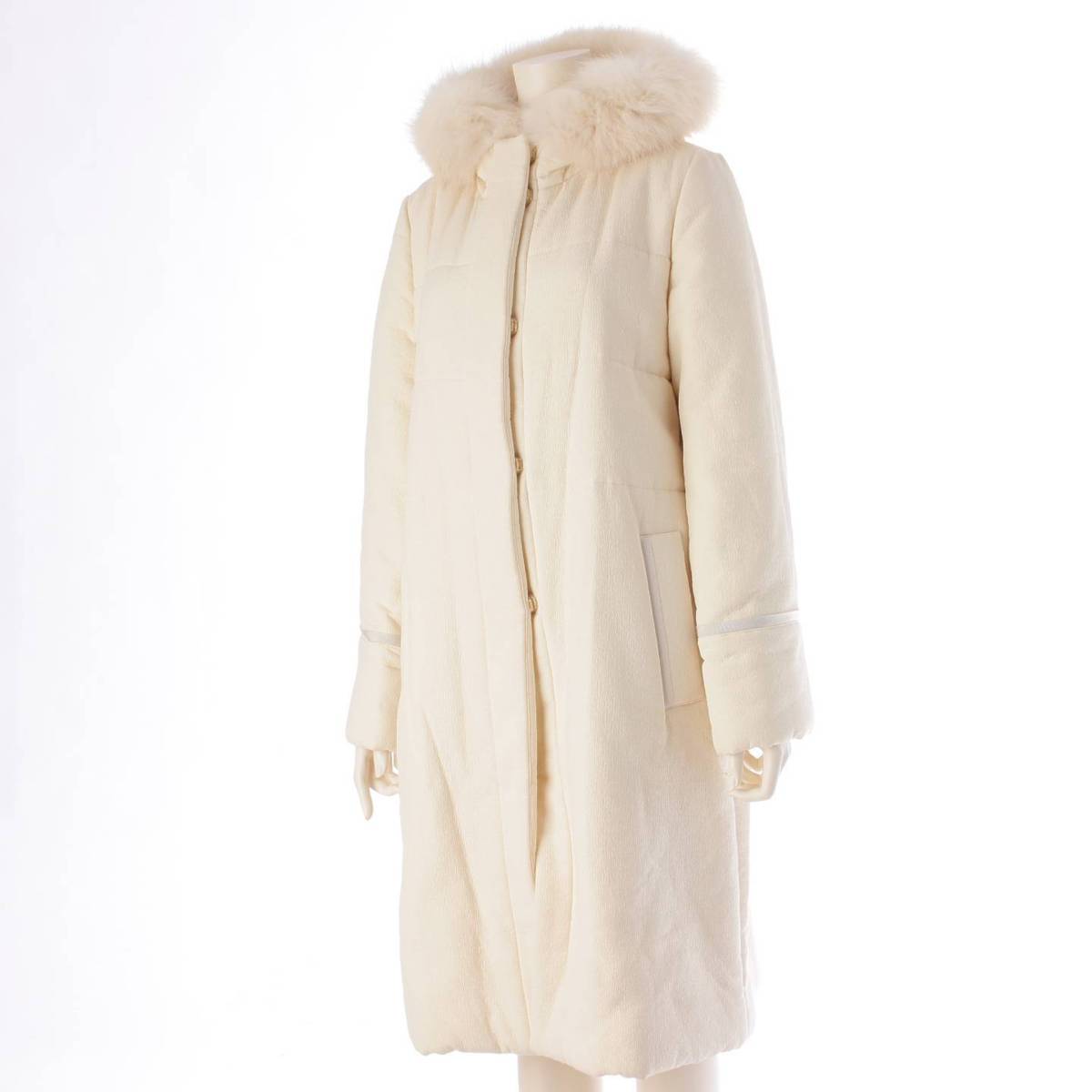 Natural by FOXEY fur hood zip up down coat 40080 Ivory 40