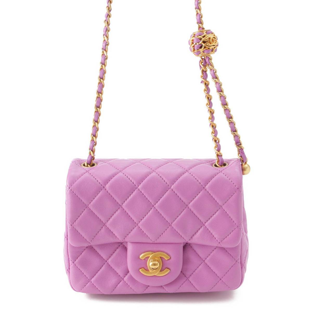 [Chanel] Chanel Coco Ball Lambskin Mini Matelasse ChainShoulder Bag Purple [Used] [Authenticated and Guaranteed Authentic] 203510