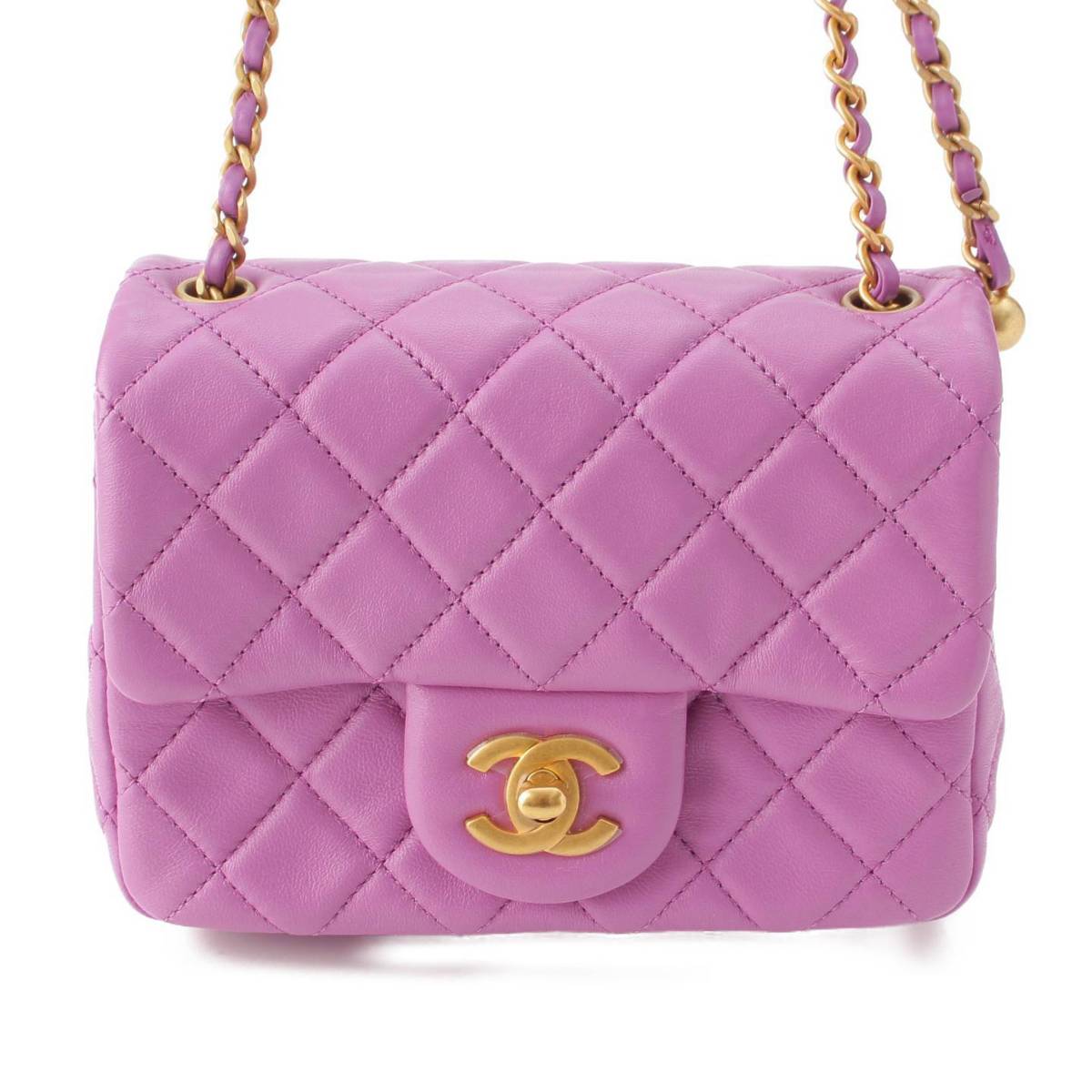 [Chanel] Chanel Coco Ball Lambskin Mini Matelasse ChainShoulder Bag Purple [Used] [Authenticated and Guaranteed Authentic] 203510