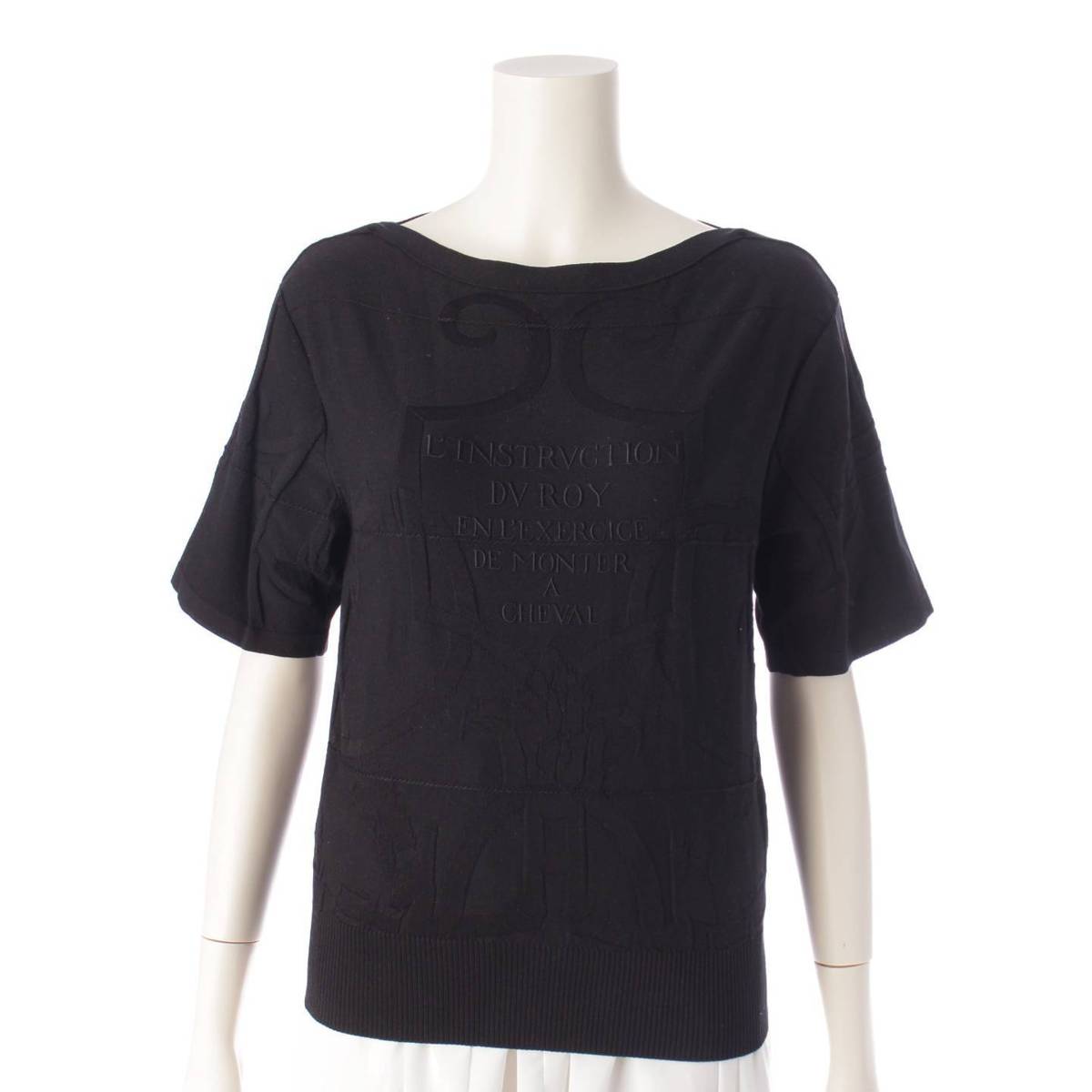 [Hermes] Hermes 21Stainless Steel L'INSTRVCTION Imperial Studies Short Sleeve Summer Knit Top Black 34 [Used] [Authenticated and Guaranteed Authentic] 203602