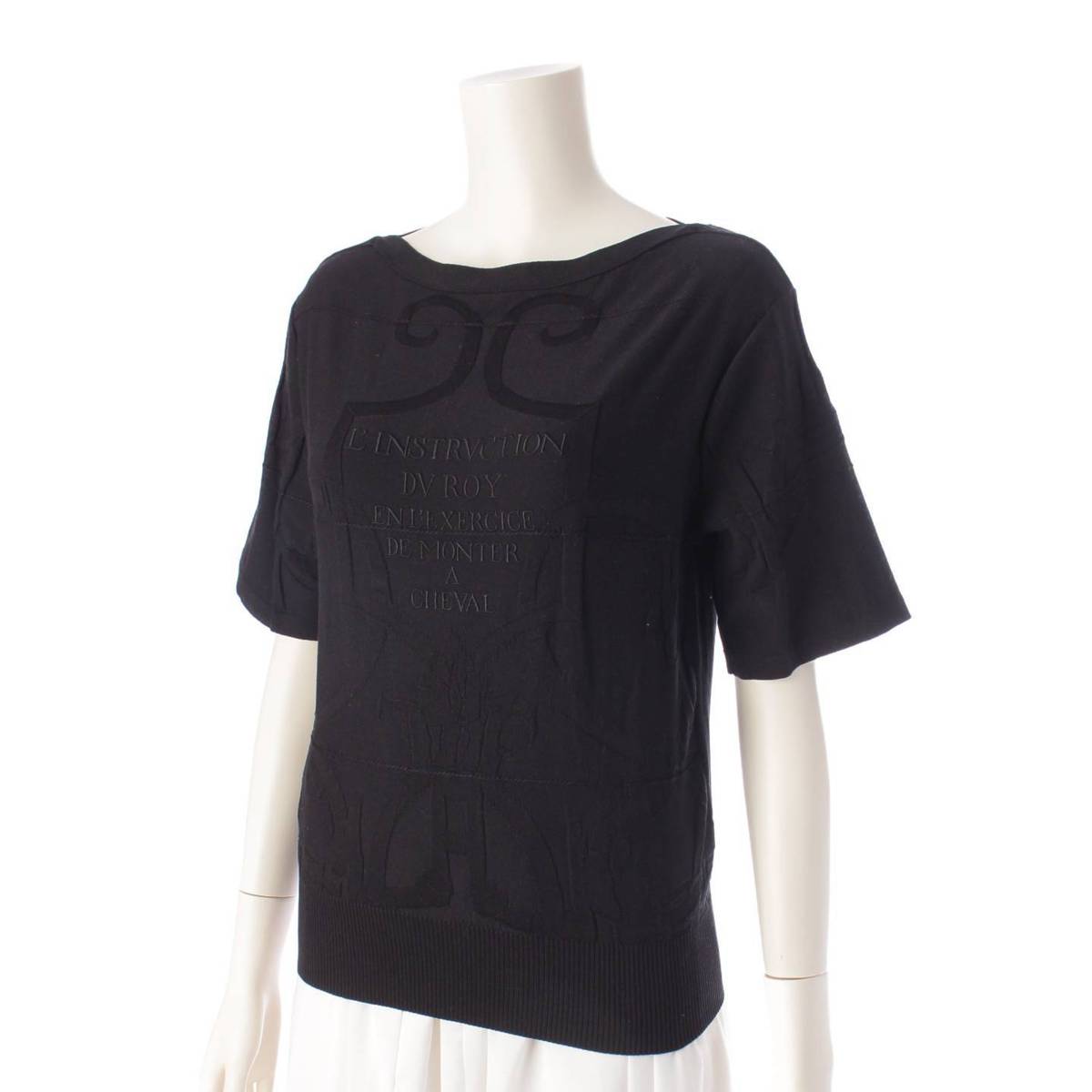 [Hermes] Hermes 21Stainless Steel L'INSTRVCTION Imperial Studies Short Sleeve Summer Knit Top Black 34 [Used] [Authenticated and Guaranteed Authentic] 203602