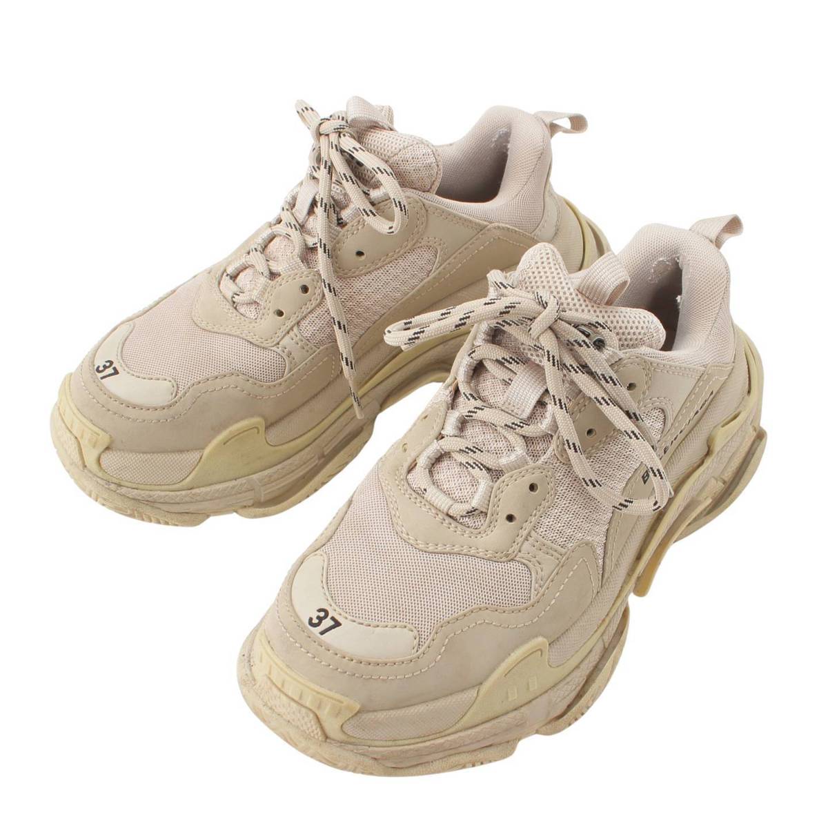[Balenciaga] Balenciaga Triple S Logo Low-Cut Sneakers Shoes 524039 Beige 37 [Used] [Authenticated and Guaranteed Authentic] 203629