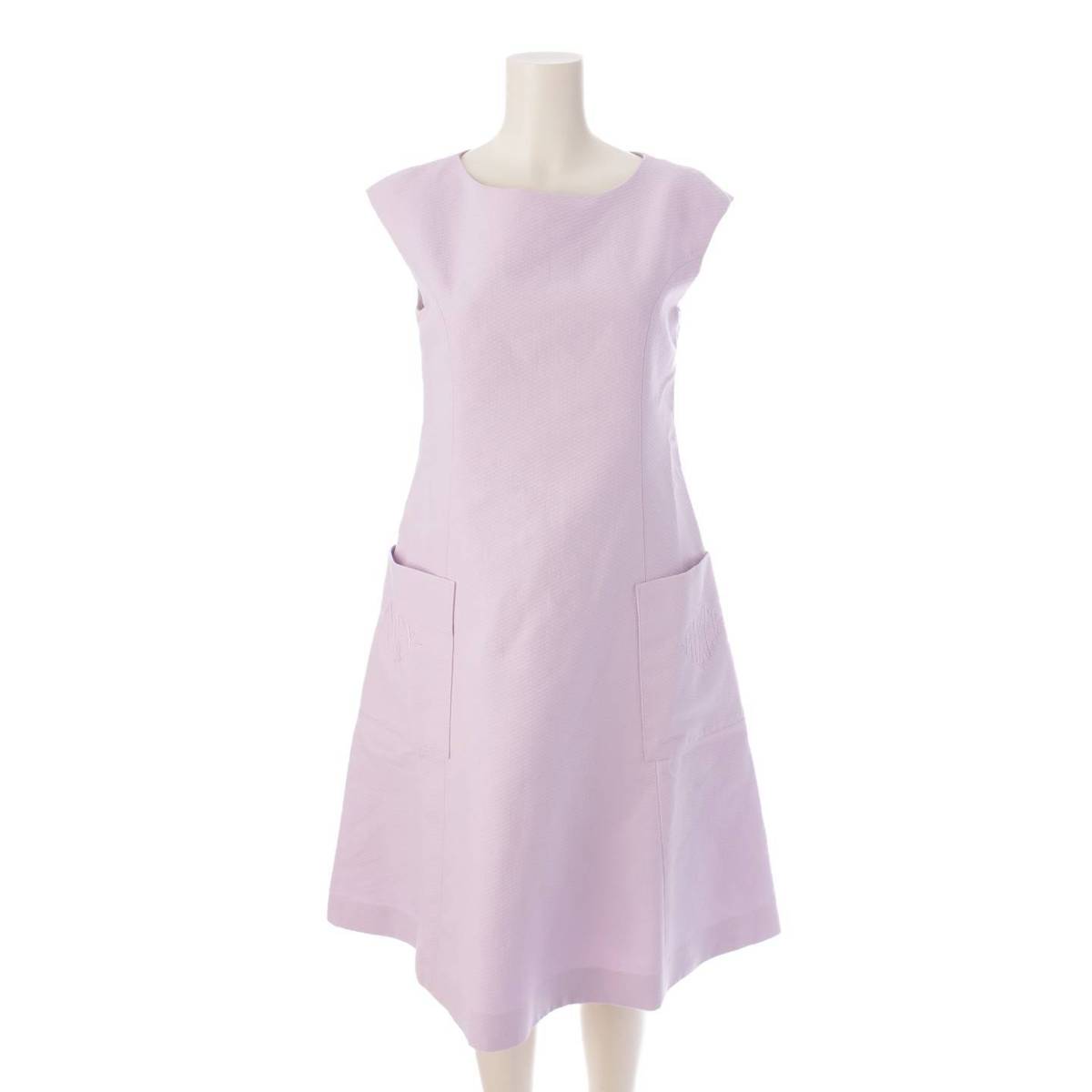 [Foxey] Foxey 23 Jasmin White Logo Embroidered Cotton One Piece Dress Wisteria Purple 38 [Used] [Authenticated and Guaranteed Authentic] 203664