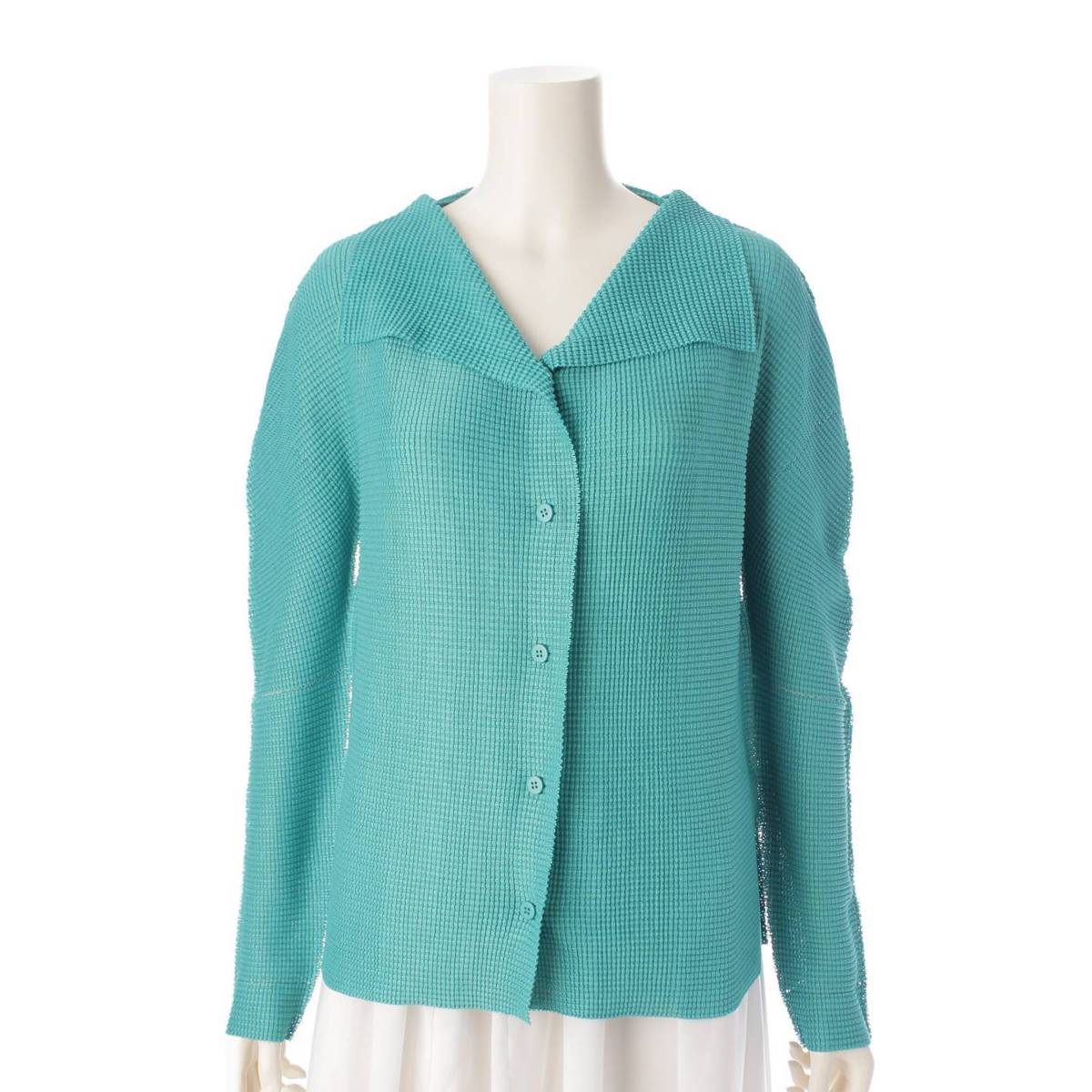 [Issey Miyake] Issey Miyake 23AW KNIT STRETCH PLEATS 1 Pleated Top Long Sleeve MI33KO923 Green [Used] [Authenticated/Genuine Product Guaranteed] 203898