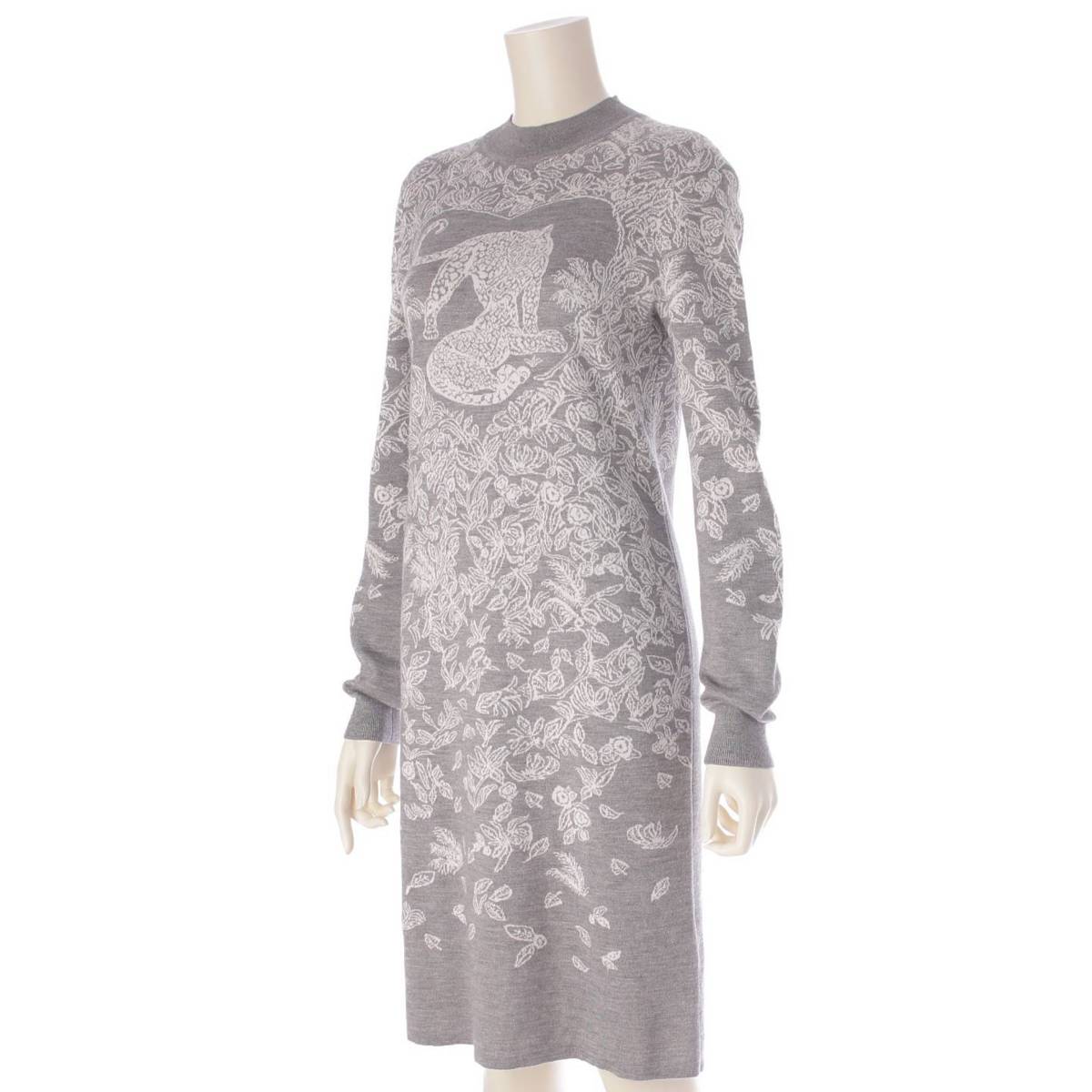 [Hermes] Hermes Jungle Love Cashmere Leopard Mock Neck Knit Dress Grey 34 [Used] [Authenticated and Guaranteed Authentic] 204053