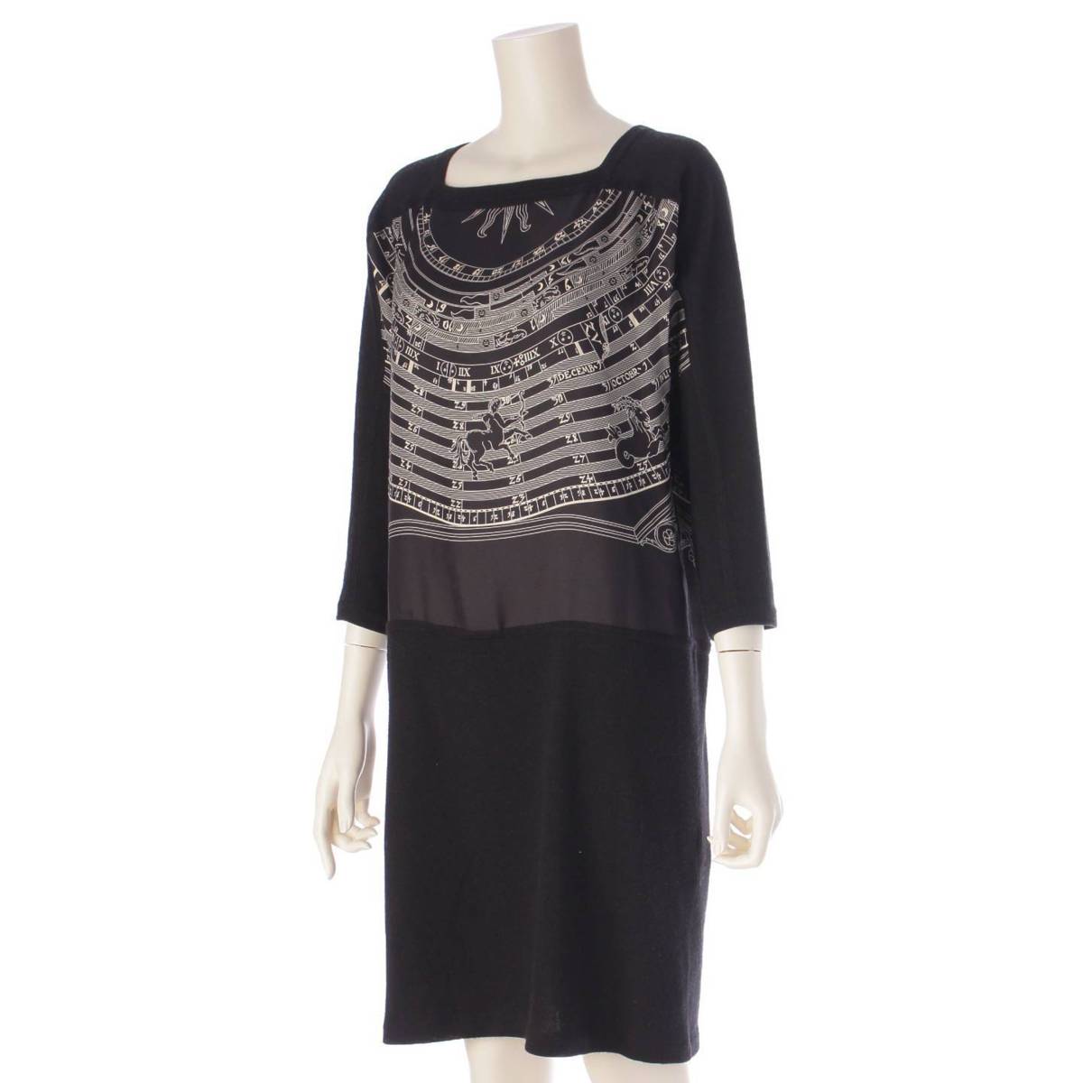 [Hermes] Hermes DIES ET HORE Twill Laine Belted Knit Dress Black 36 [Used] [Authenticated and Guaranteed Authentic] 204055