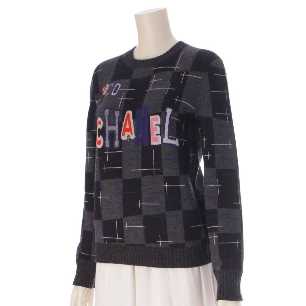 [Chanel] Chanel COCO logo back button knit cardigan top P71432 gray 36 [Used] [Authenticated and genuine product guaranteed] 204067