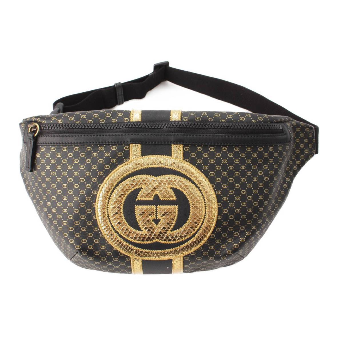 [Gucci] Gucci Dapper Dan Leather Waist Pouch Body Bag 536416 Black x Gold [Used] [Authenticated and Guaranteed Authentic] 204094