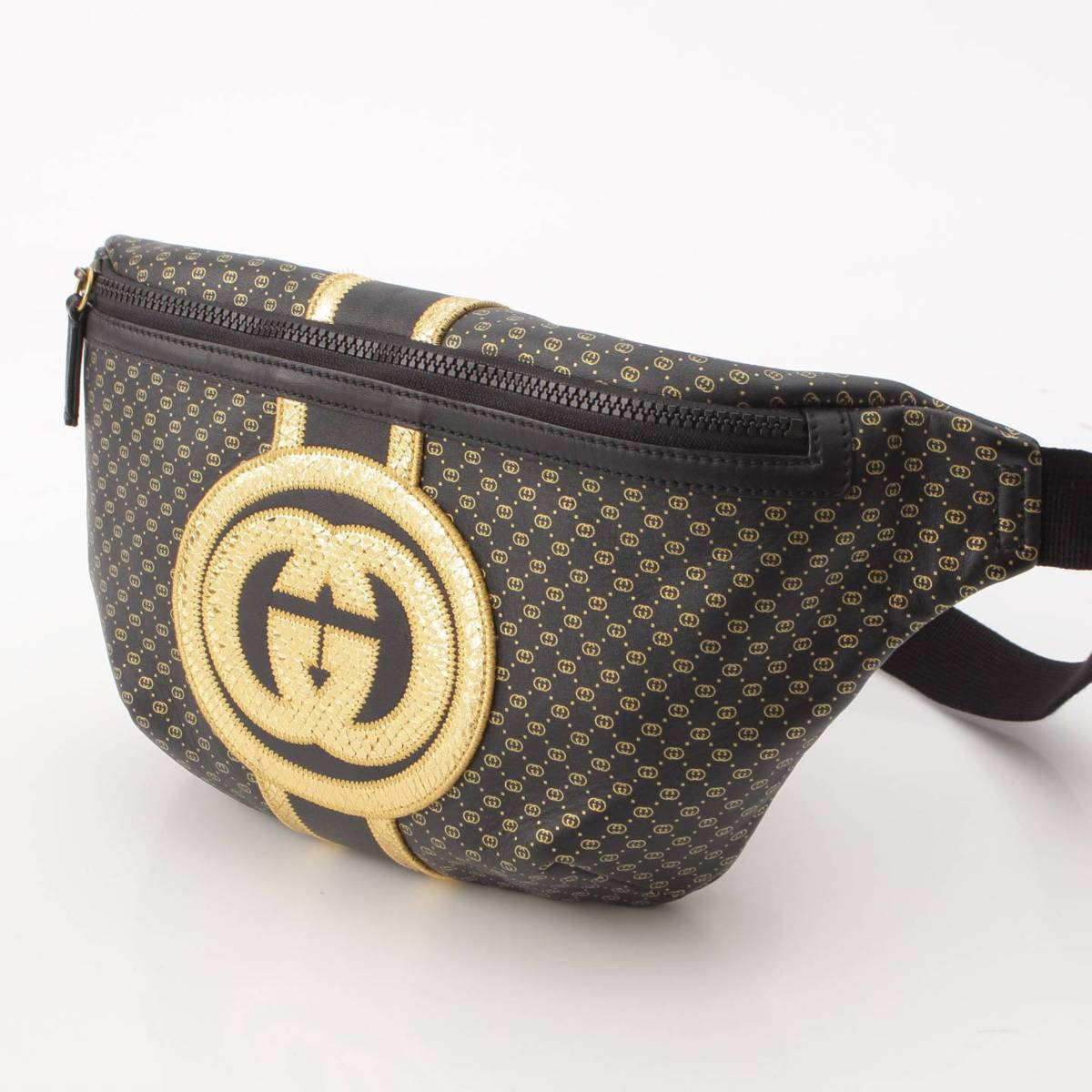 [Gucci] Gucci Dapper Dan Leather Waist Pouch Body Bag 536416 Black x Gold [Used] [Authenticated and Guaranteed Authentic] 204094