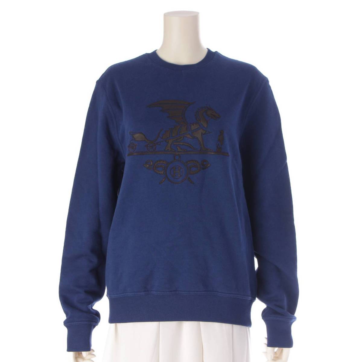 [Hermes] Hermes 19AW Exlibris Leather Dragon Sweat Pullover Blue XS [Used] [Authenticated and Guaranteed Authentic] 204114