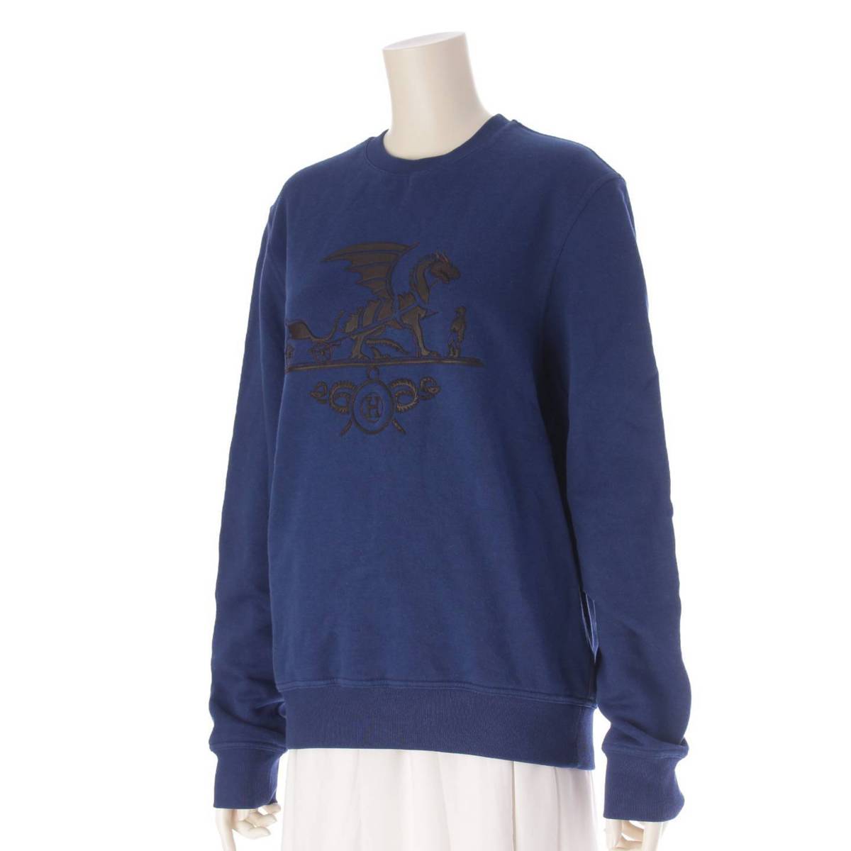 [Hermes] Hermes 19AW Exlibris Leather Dragon Sweat Pullover Blue XS [Used] [Authenticated and Guaranteed Authentic] 204114