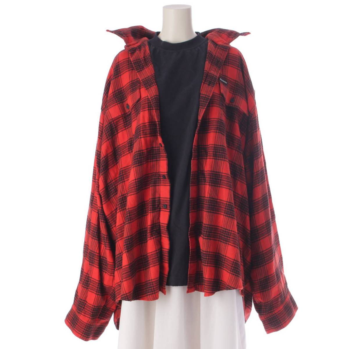 [Balenciaga] Balenciaga 22 Stainless Steel Trompe L'oeil Check Cotton Shirt 699371 Black x Red 1 [Used] [Authenticated and Guaranteed Authentic] 204333