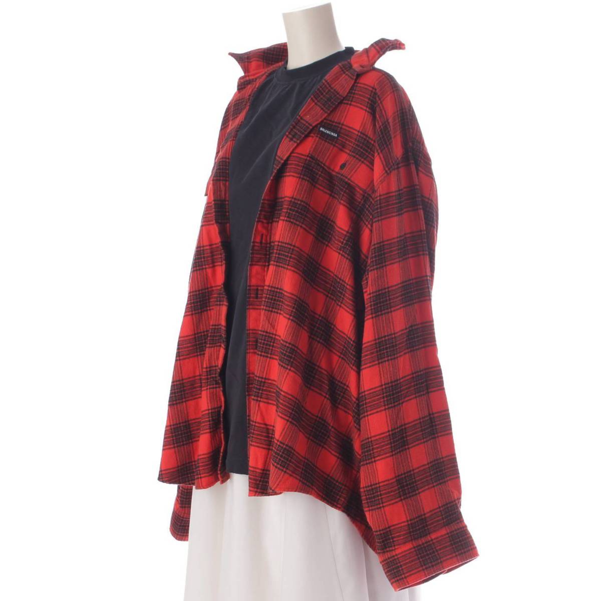 [Balenciaga] Balenciaga 22 Stainless Steel Trompe L'oeil Check Cotton Shirt 699371 Black x Red 1 [Used] [Authenticated and Guaranteed Authentic] 204333