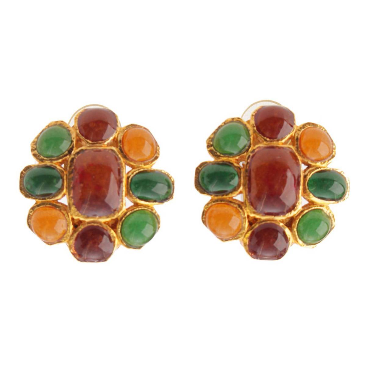 [Chanel] Chanel 96A Gripoie Color Stone Vintage Earrings Multicolor x Gold [Used] [Authenticated and Guaranteed Authentic] 204395