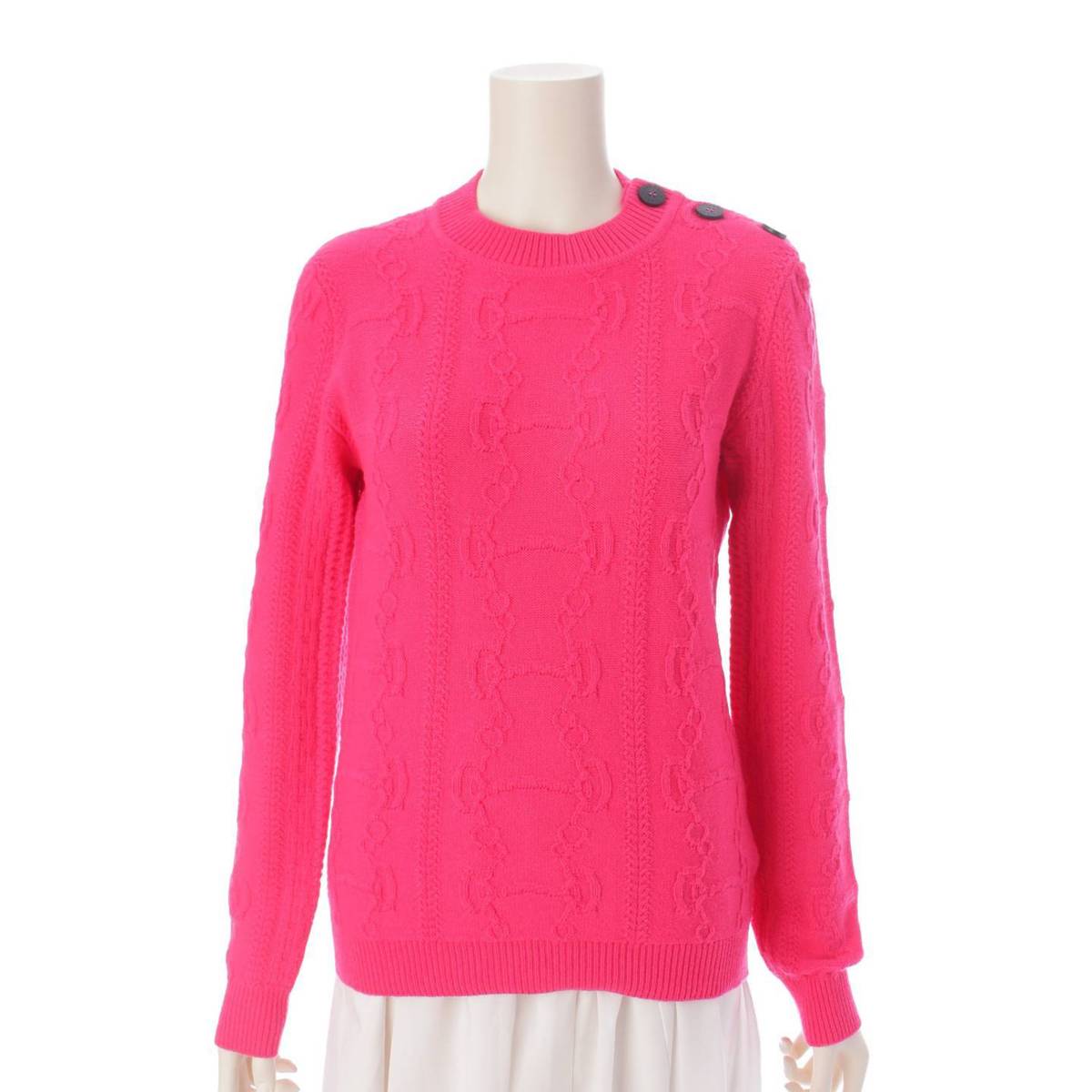 [Hermes] Hermes 22 years logo button virgin wool x cashmere knit sweater top pink 36 [Used] [Authenticated and genuine product guaranteed] 204682