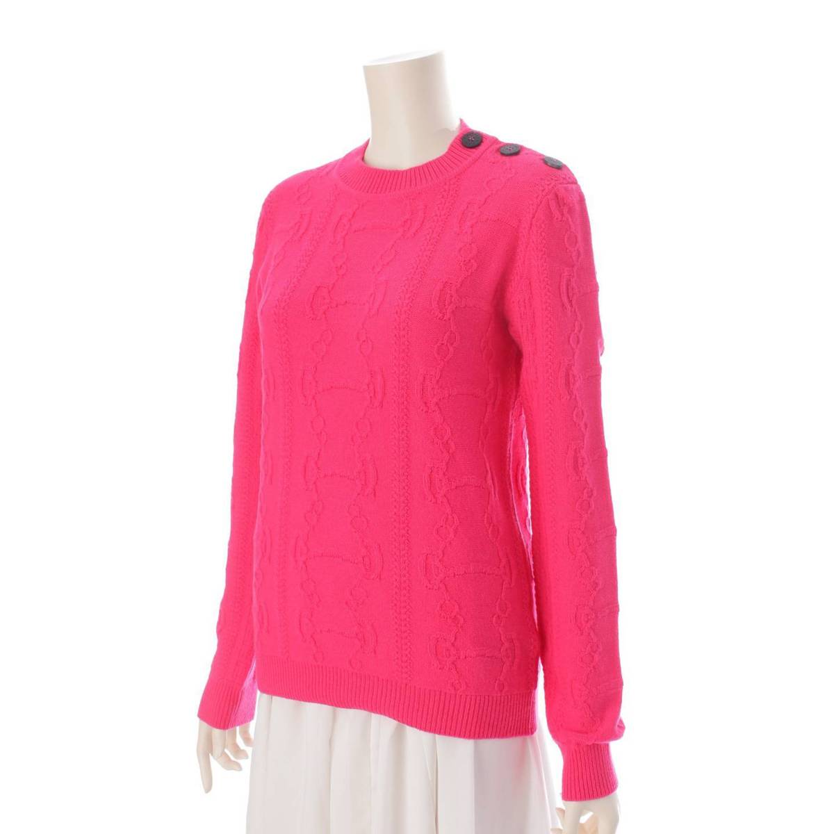 [Hermes] Hermes 22 years logo button virgin wool x cashmere knit sweater top pink 36 [Used] [Authenticated and genuine product guaranteed] 204682