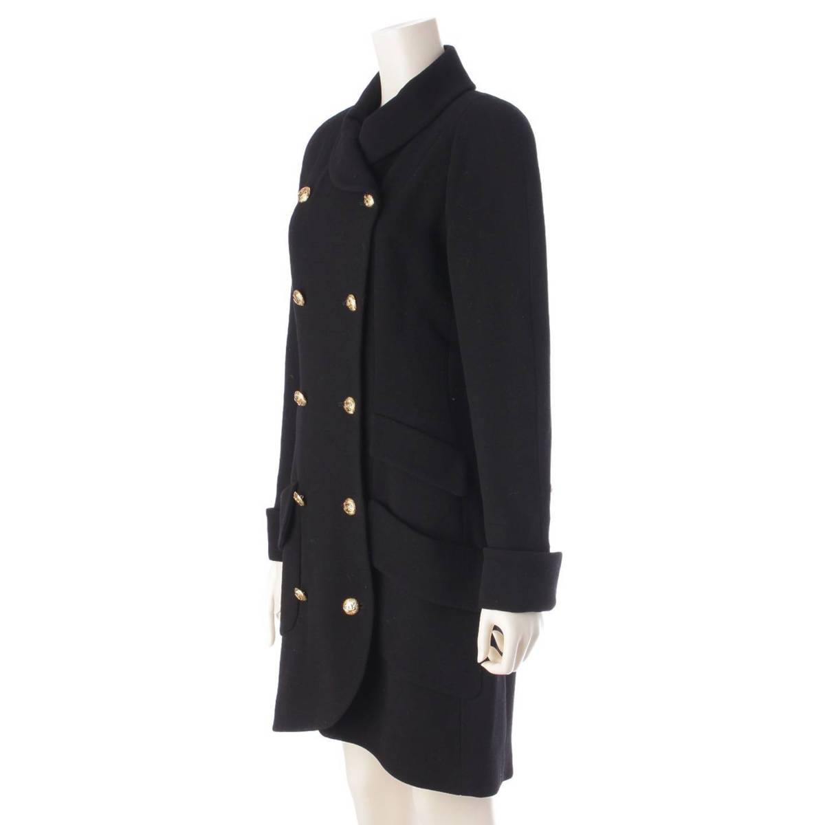 [Chanel] Chanel Vintage COCO Mark Double Button Wool Coat Outerwear Black 36 [Used] [Authenticated and Guaranteed Authentic] 204961