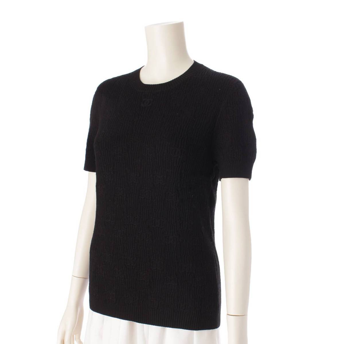 [Chanel] Chanel 21P COCO Mark Logo Jacquard Short Sleeve Knit Sweater Top P70431 Black 42 [Used] [Authenticated and Guaranteed Authentic] 205013