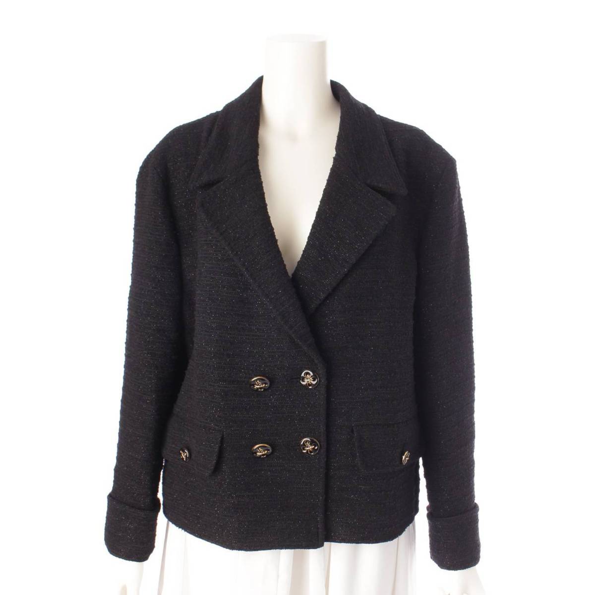 [Gucci] Gucci Back Logo Tweed Wool Tailored Double Breasted Jacket 643287 Black 40 [Used] [Authenticated and Guaranteed Authentic] 205017