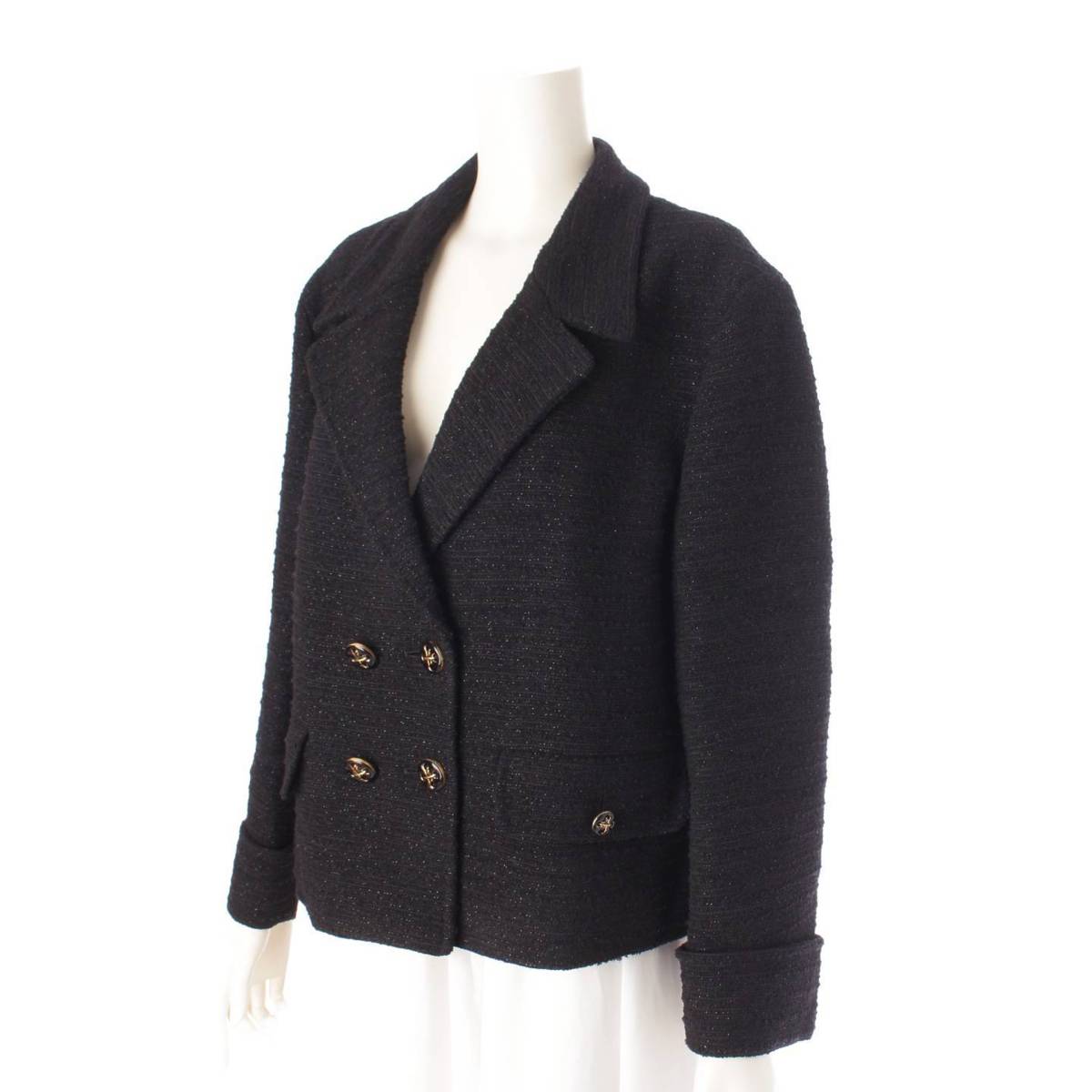 [Gucci] Gucci Back Logo Tweed Wool Tailored Double Breasted Jacket 643287 Black 40 [Used] [Authenticated and Guaranteed Authentic] 205017