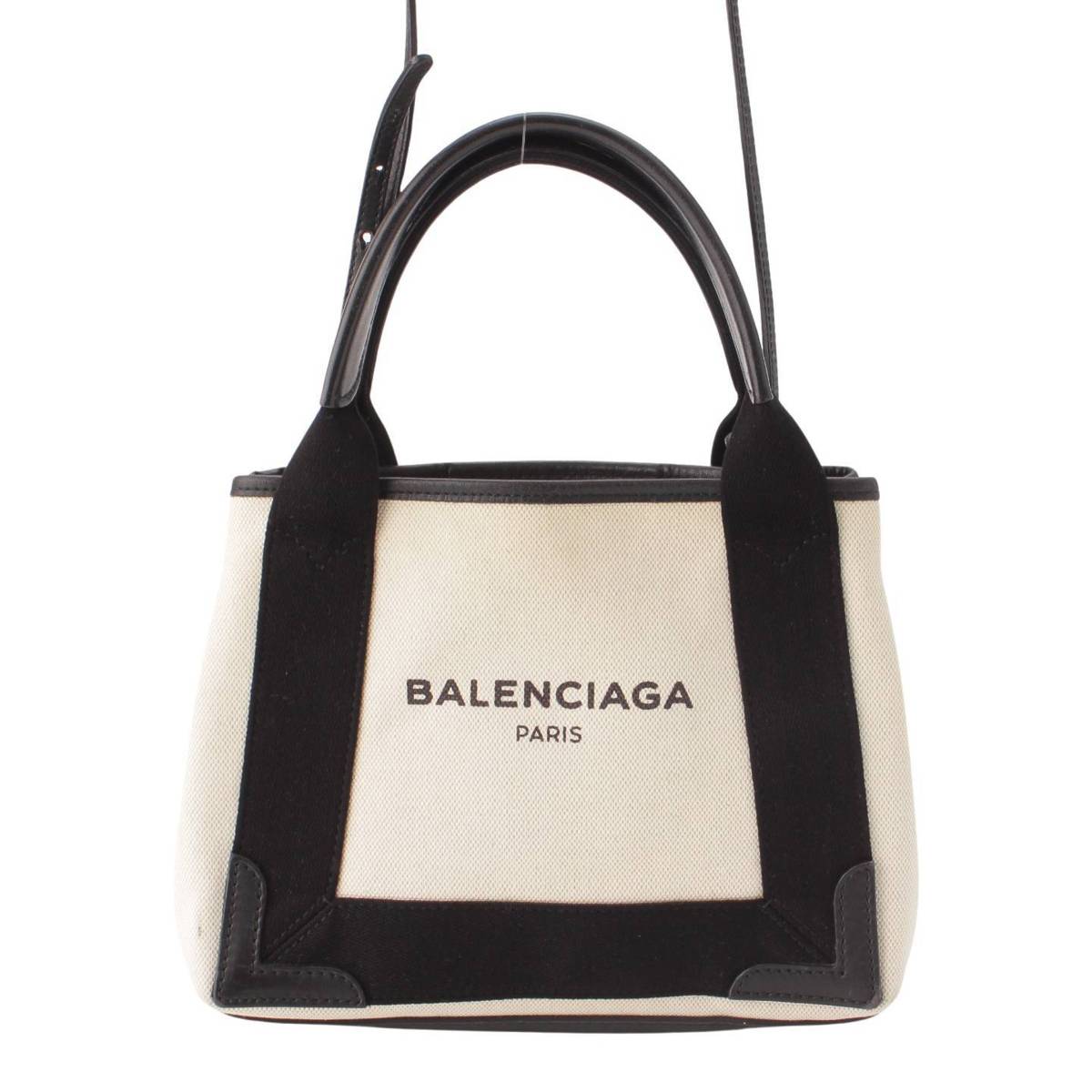 [Balenciaga] Balenciaga Navy Cabas XS Canvas 2-way Tote Bag 390346 White x Black [Used] [Authenticated and Guaranteed Authentic] 205060
