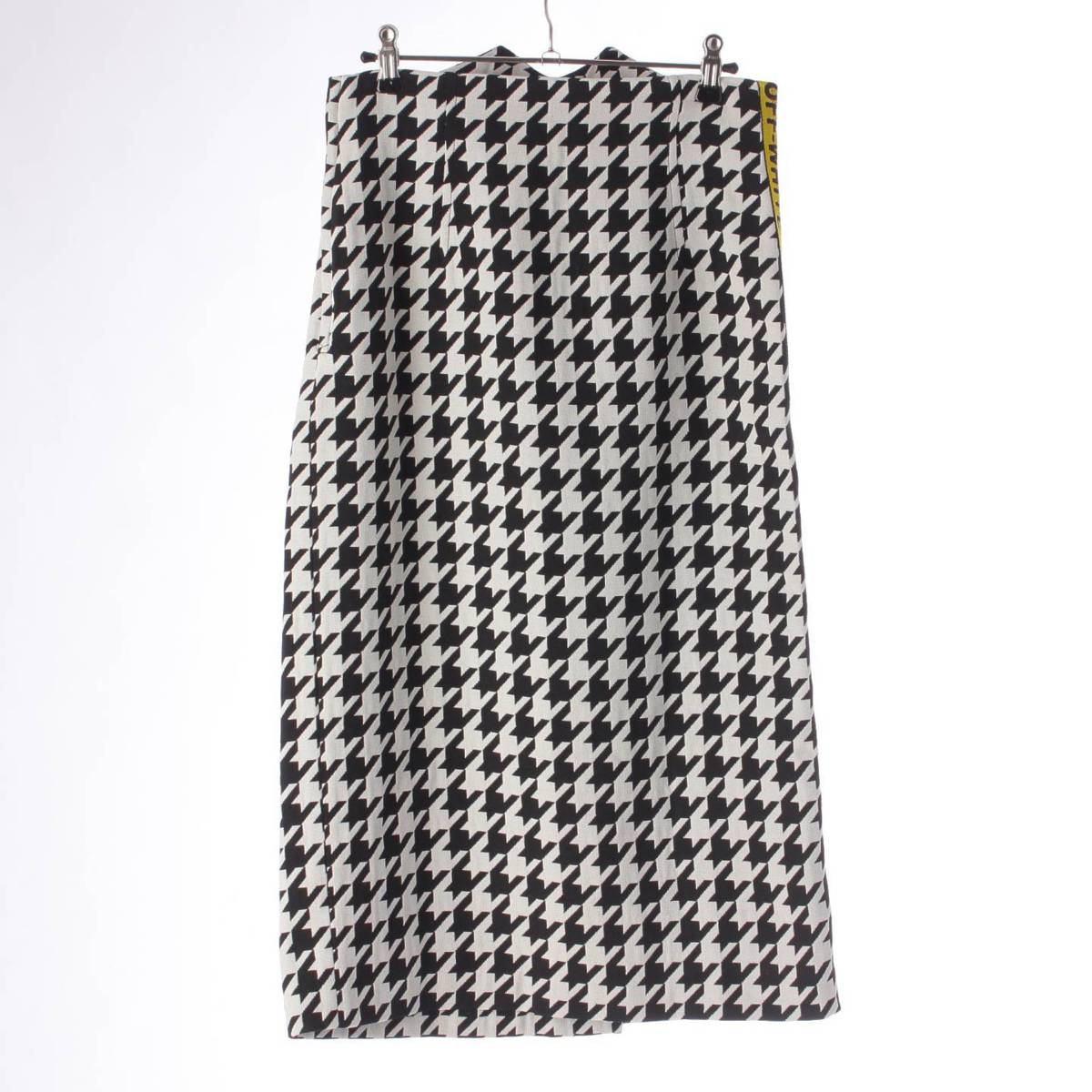 [Off-White] Off-White 2018 Logo Side Line Houndstooth Wool Skirt Black x White Size 40 [Used] [Authenticated and Guaranteed Authentic] 205062