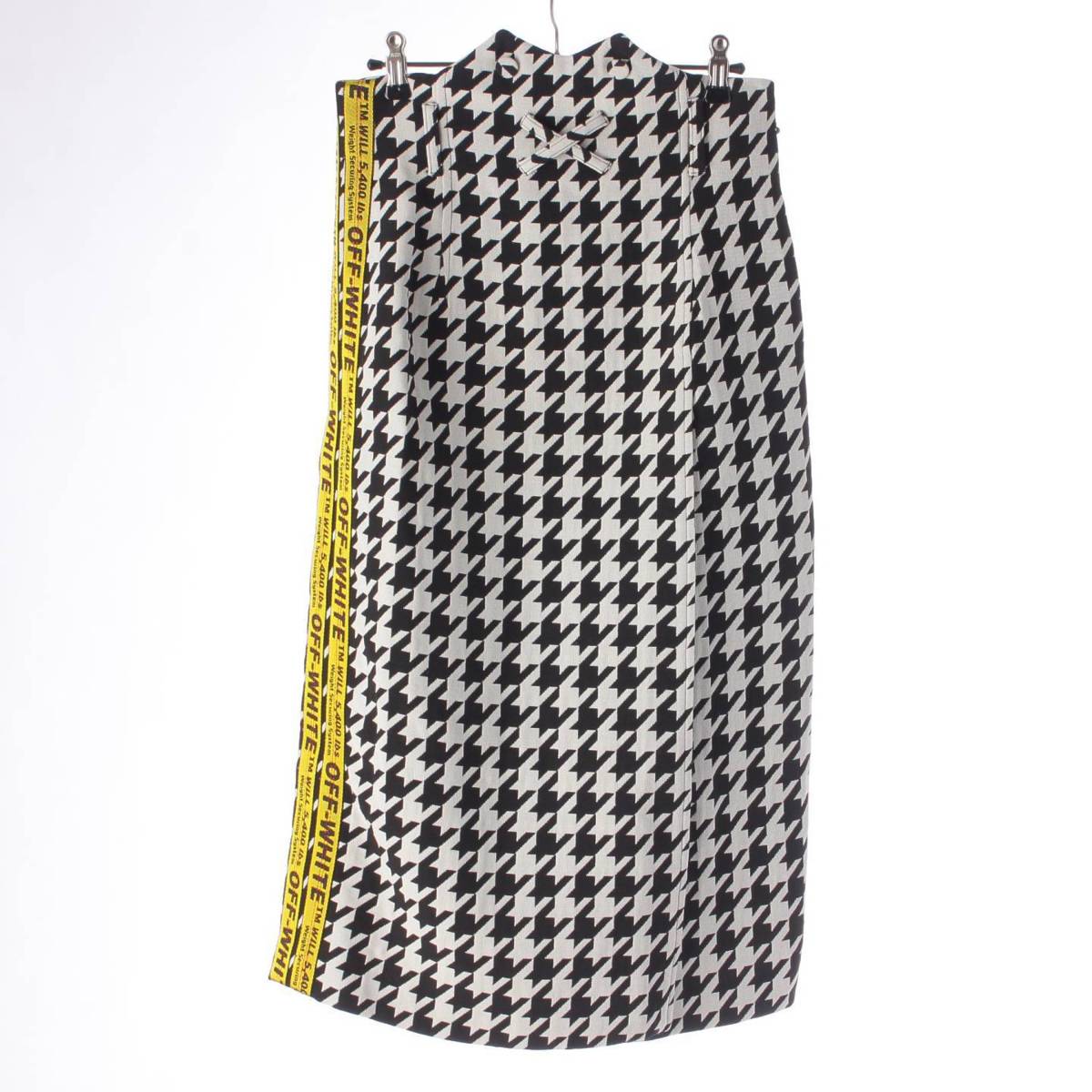 [Off-White] Off-White 2018 Logo Side Line Houndstooth Wool Skirt Black x White Size 40 [Used] [Authenticated and Guaranteed Authentic] 205062