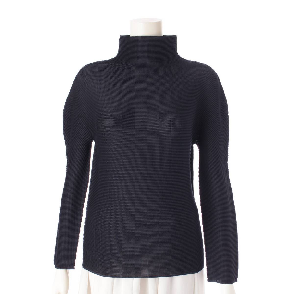 [Issey Miyake] Issey Miyake 23AW STRETCH PLEATS 6 High Neck Top MI33FJ761 Navy [Used] [Authenticated and Guaranteed Authentic] 205093