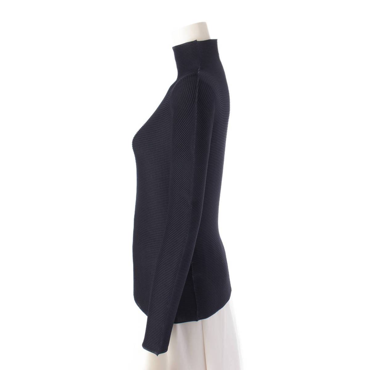 [Issey Miyake] Issey Miyake 23AW STRETCH PLEATS 6 High Neck Top MI33FJ761 Navy [Used] [Authenticated and Guaranteed Authentic] 205093