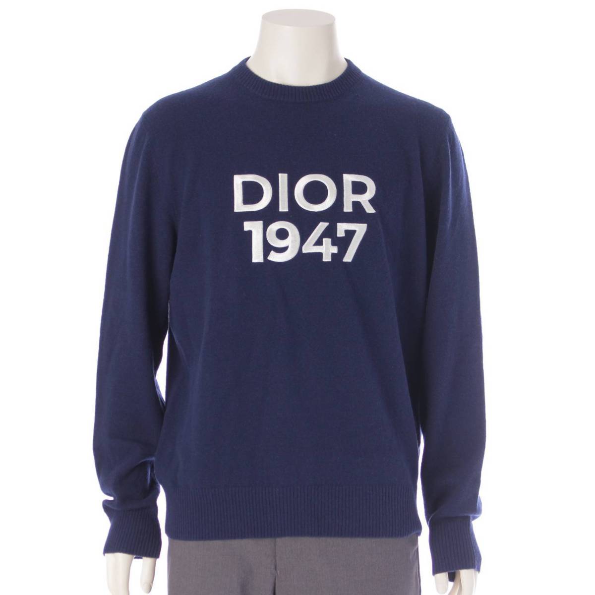 Dior Cashmere x wool 1947 logo long sleeve knit sweater tops 413M653AT759 Navy M
