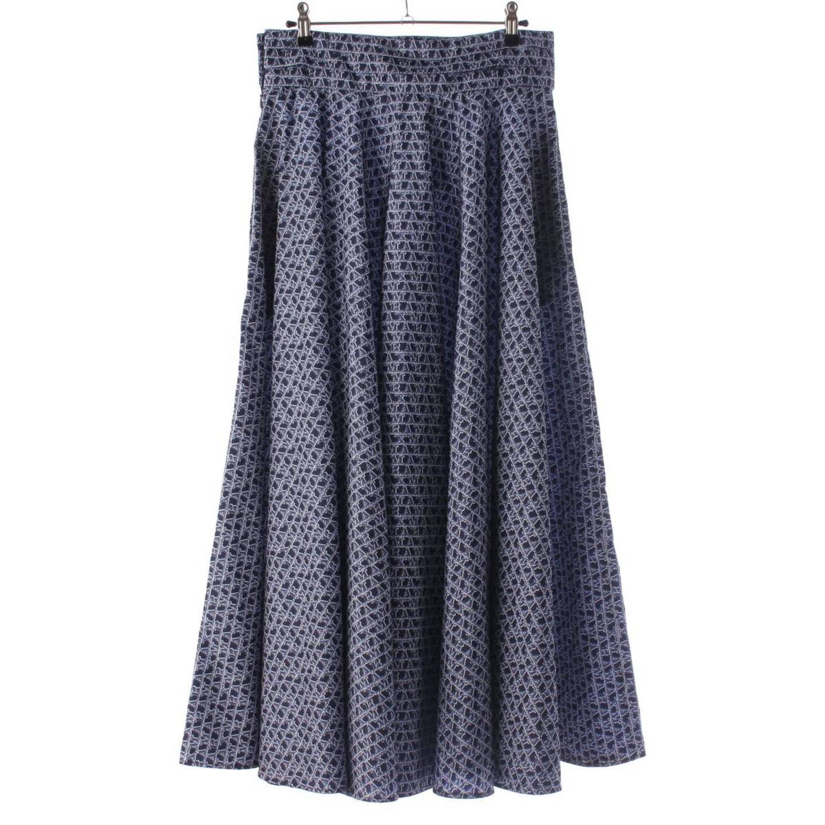 [Max Mara] Max Mara Logo Jacquard All-Over Pattern Flared Long Skirt Bottoms Navy 42 Unused [Used] [Authenticated/Genuine Product Guaranteed] 205472