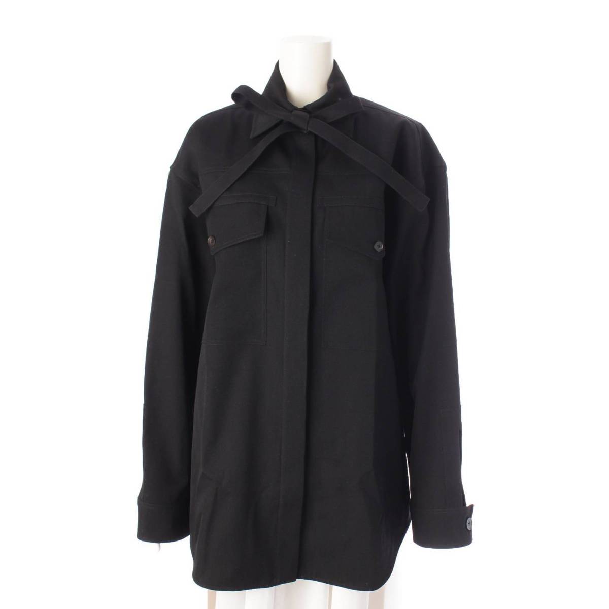 [Jil Sander] Jil Sander Oversized Ribbon Wool Long Sleeve Shirt Blouse J02DL0007 Black 34 [Used] [Authenticated and Guaranteed Authentic] 205662