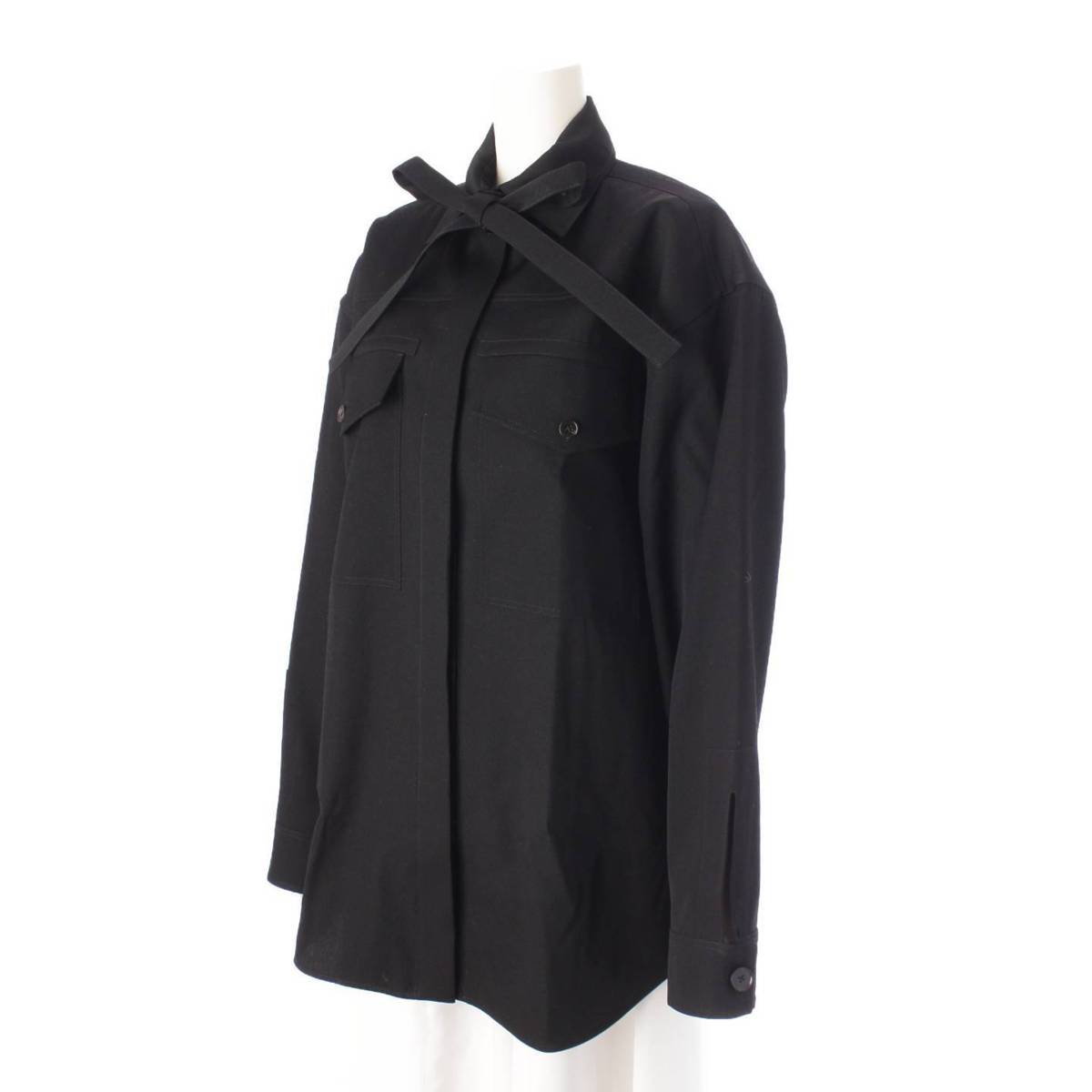 [Jil Sander] Jil Sander Oversized Ribbon Wool Long Sleeve Shirt Blouse J02DL0007 Black 34 [Used] [Authenticated and Guaranteed Authentic] 205662