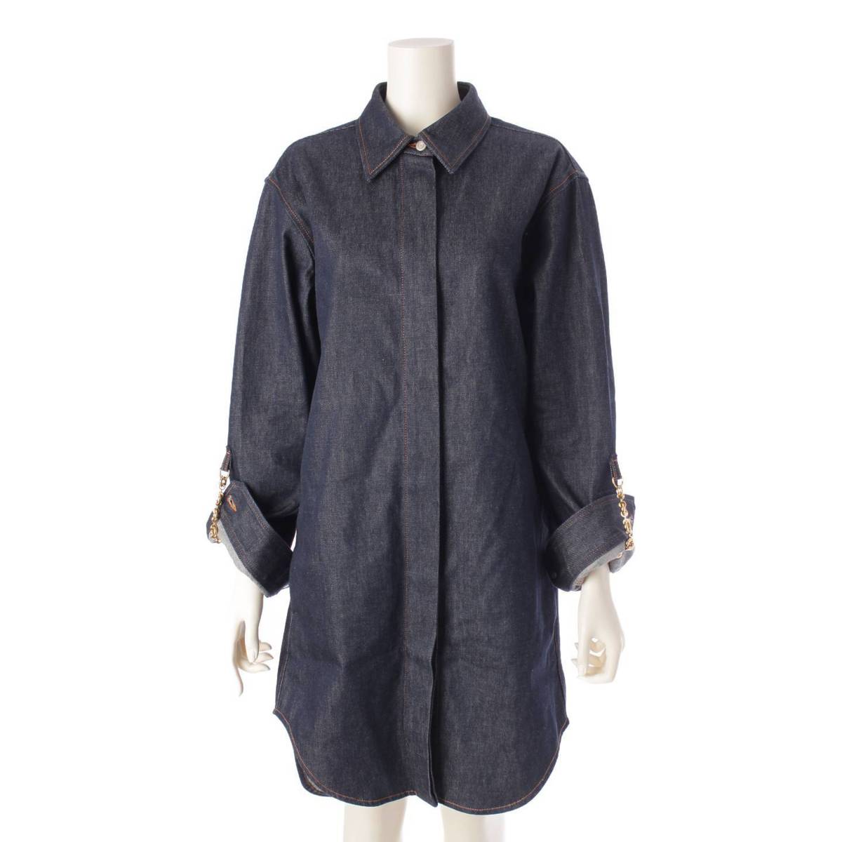 [Loewe] Loewe 24 Stainless Steel Cotton Anagram Chain Denim Shirt Dress One Piece Raw Denim 32 [Used] [Authenticated and Guaranteed Authentic] 205699